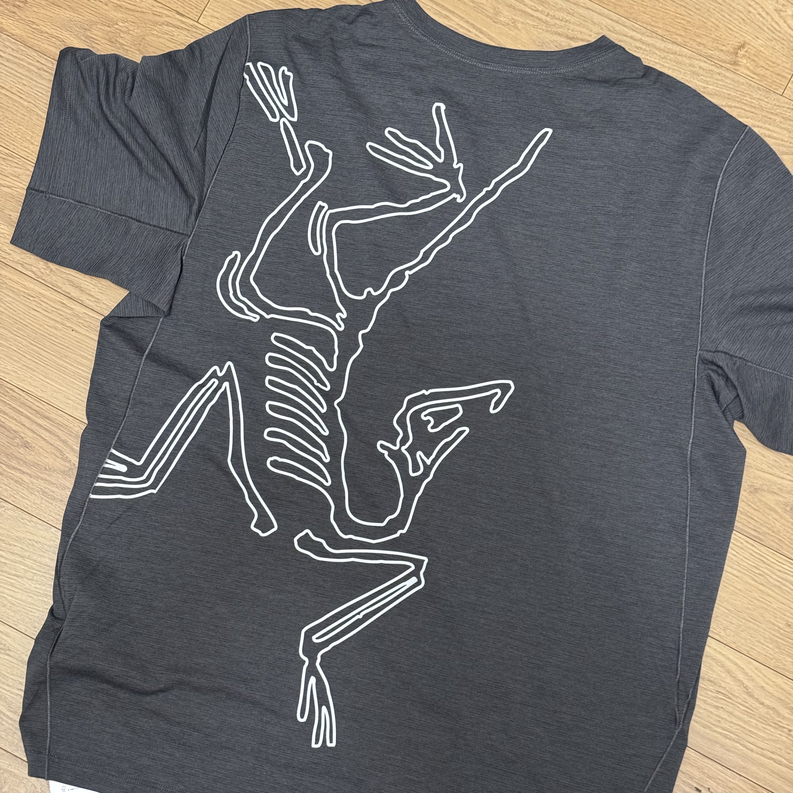 Arc'teryx Cormac Arc'Bird Logo SS T-Shirt Black Heather 착용 스타일 - 1