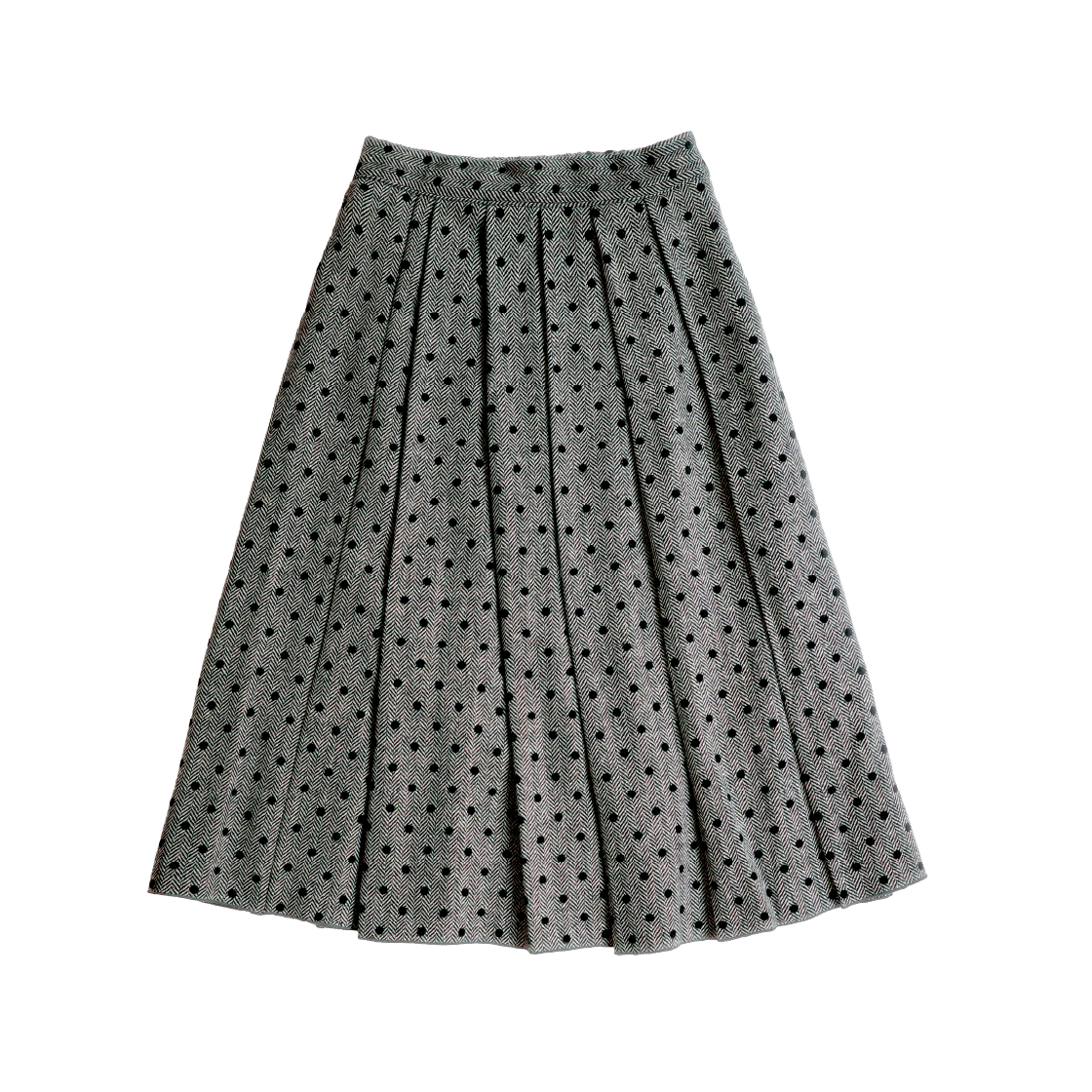 쿠키시 울 도트 헤링본 플리츠 스커트 블랙(Kookeesee Wool Dot Herringbone Pleated Skirt Black)
