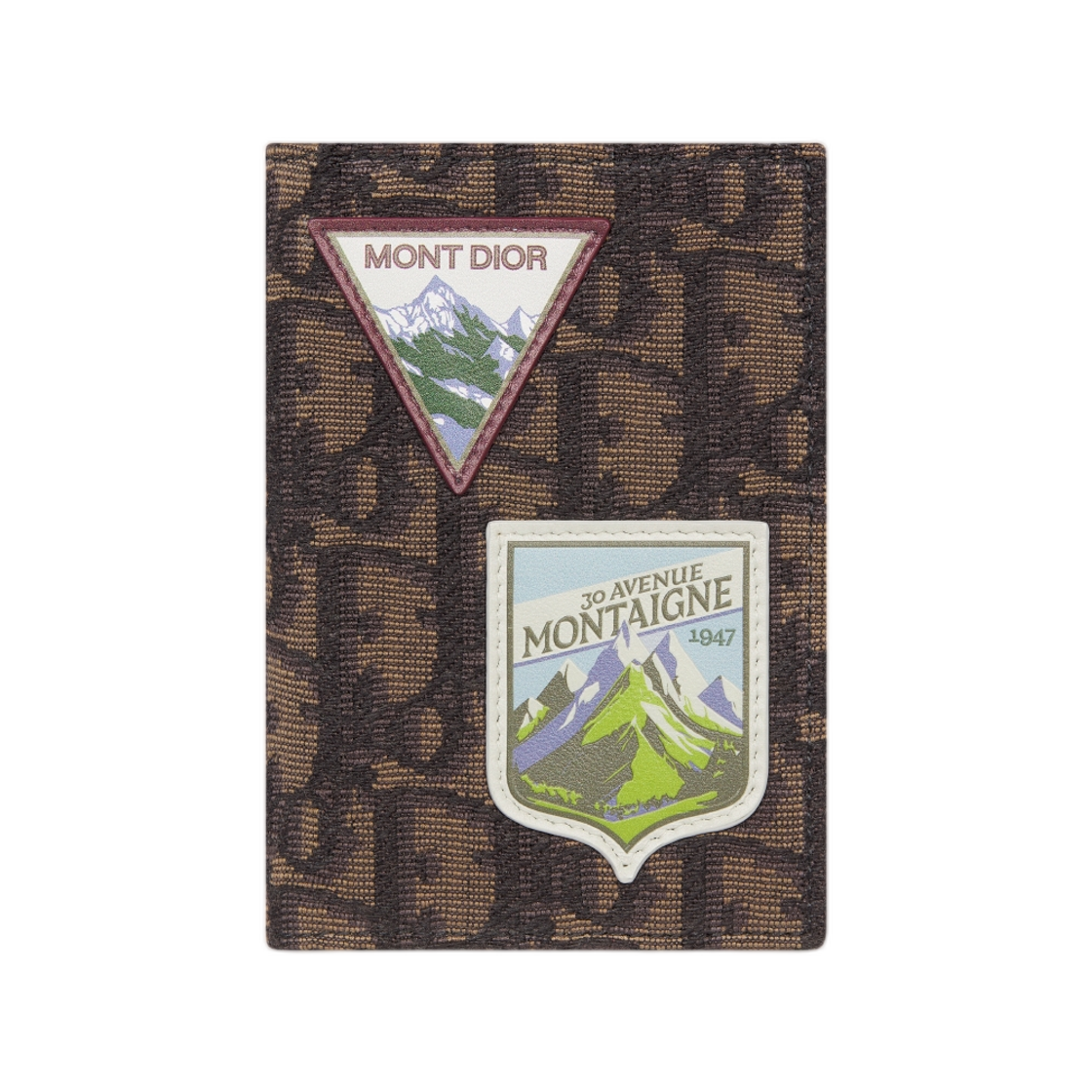 2ESCH138DJP-H762 Dior Vertical Bi Fold Card Wallet Dior Oblique Jacquard And Dior Mountain Patch Brown