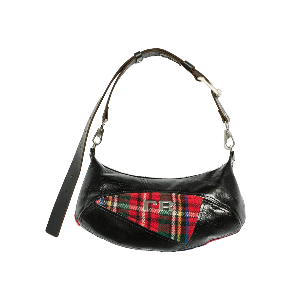 KW5DBGTRW08BK Rave Review Women Roise Patchwork Shoulder Bag With Adjustable Belt Strap Black Red Tarten - 25FW