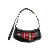 Rave Review Women Roise Patchwork Shoulder Bag With Adjustable Belt Strap Black Red Tarten - 25FW