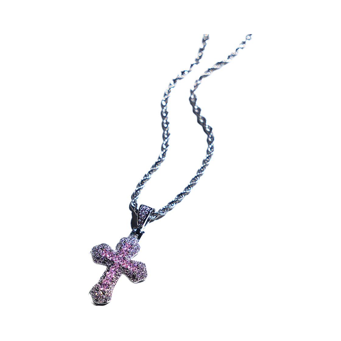 #111-1PINK NiRO.SERENDiPiTY Mini Zirconium Cross Rope Chain Necklace #111-1 Pink
