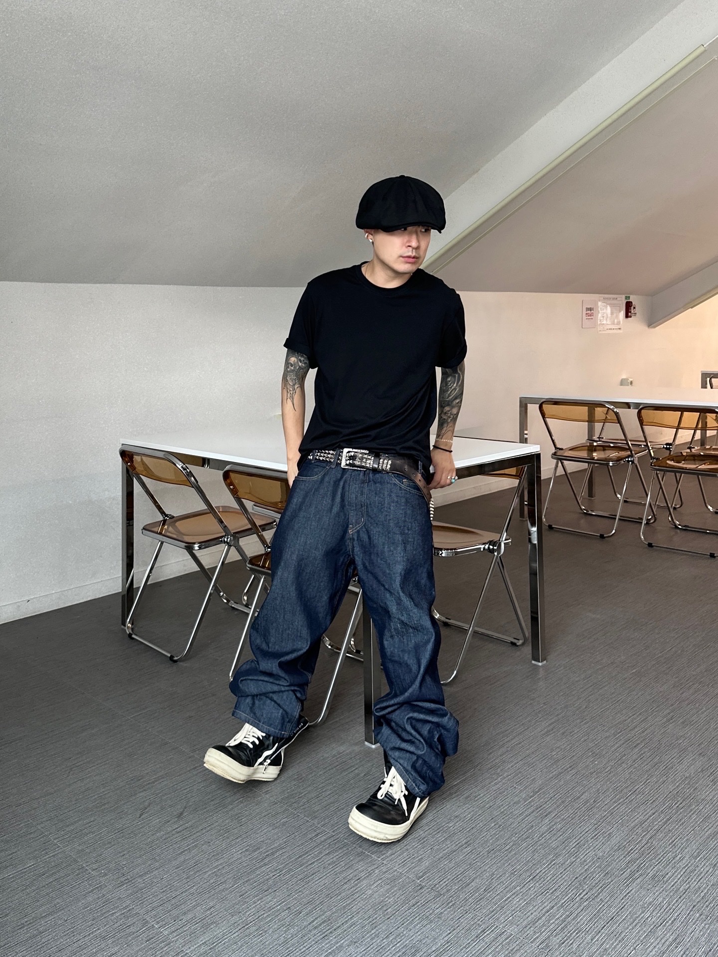 Rick Owens Geobasket Sneakers Black Milk 착용 스타일 - 2