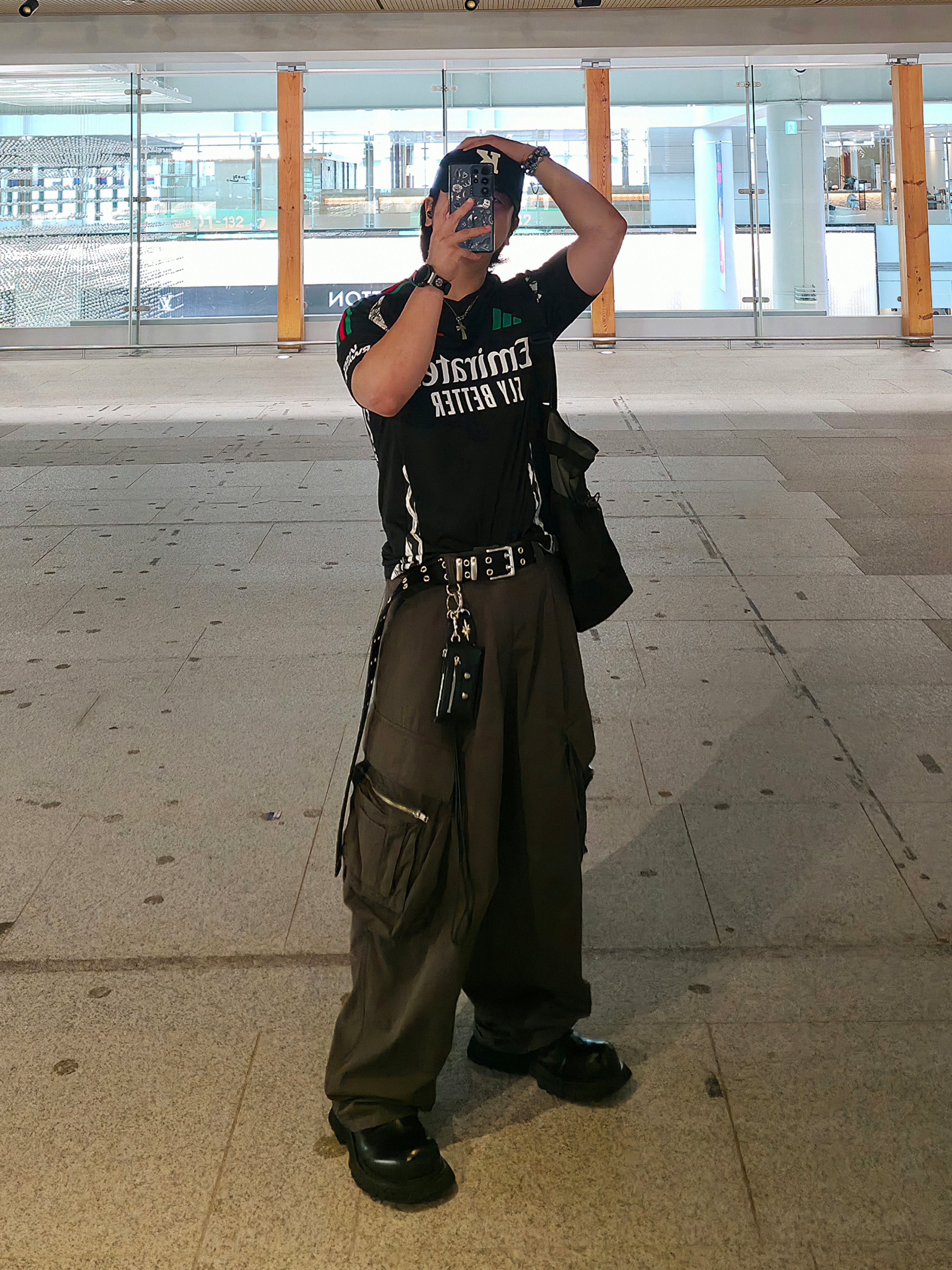 Adidas Arsenal 2024/25 Away Jersey Black - KR Sizing (Non Marking Ver.), Kamien x KOIN SEOUL K Logo Ball Cap Black 착용 스타일 - 3