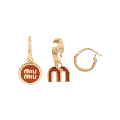 5IO102-2F6T-F0033 (W) Miu Miu Enameled Metal Earrings Ruggine (Set of 3)