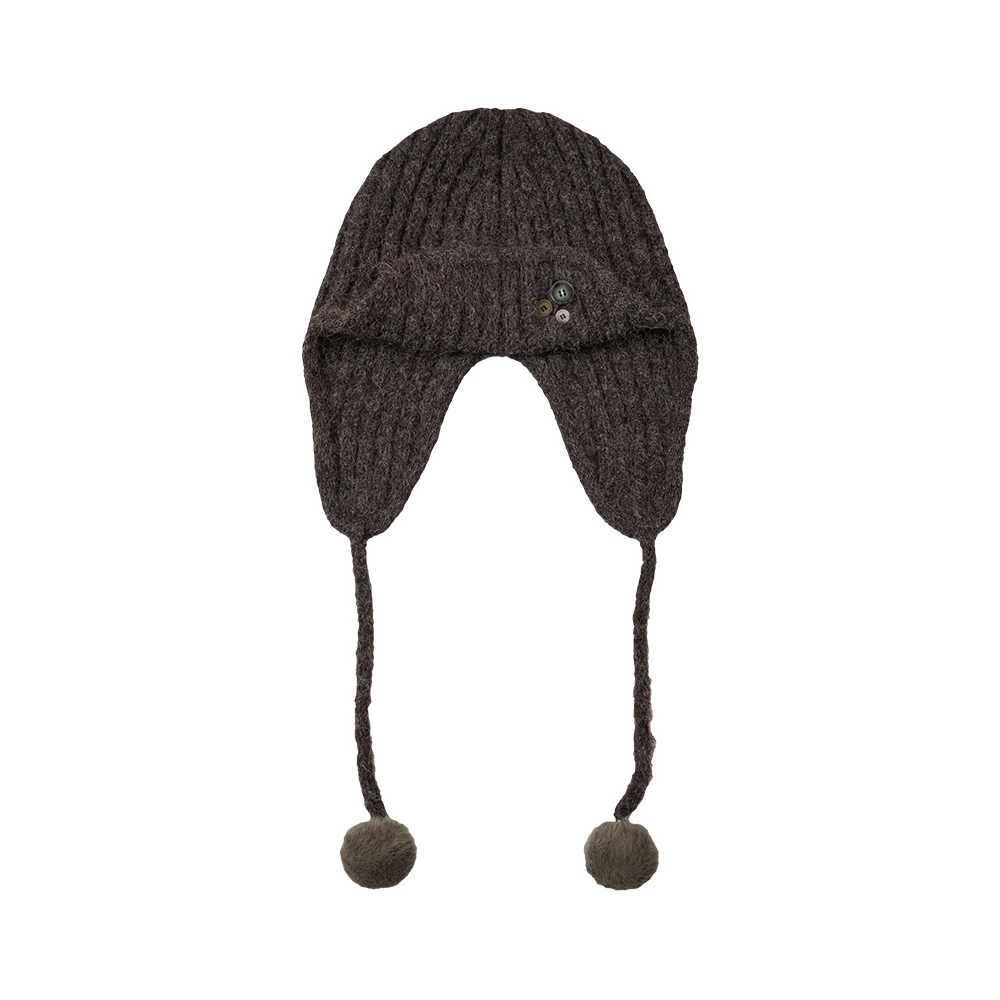 에이이에이이 버튼 니트 트루퍼 비니 다크 브라운(AEAE Button Knit Trooper Beanie Dark Brown)