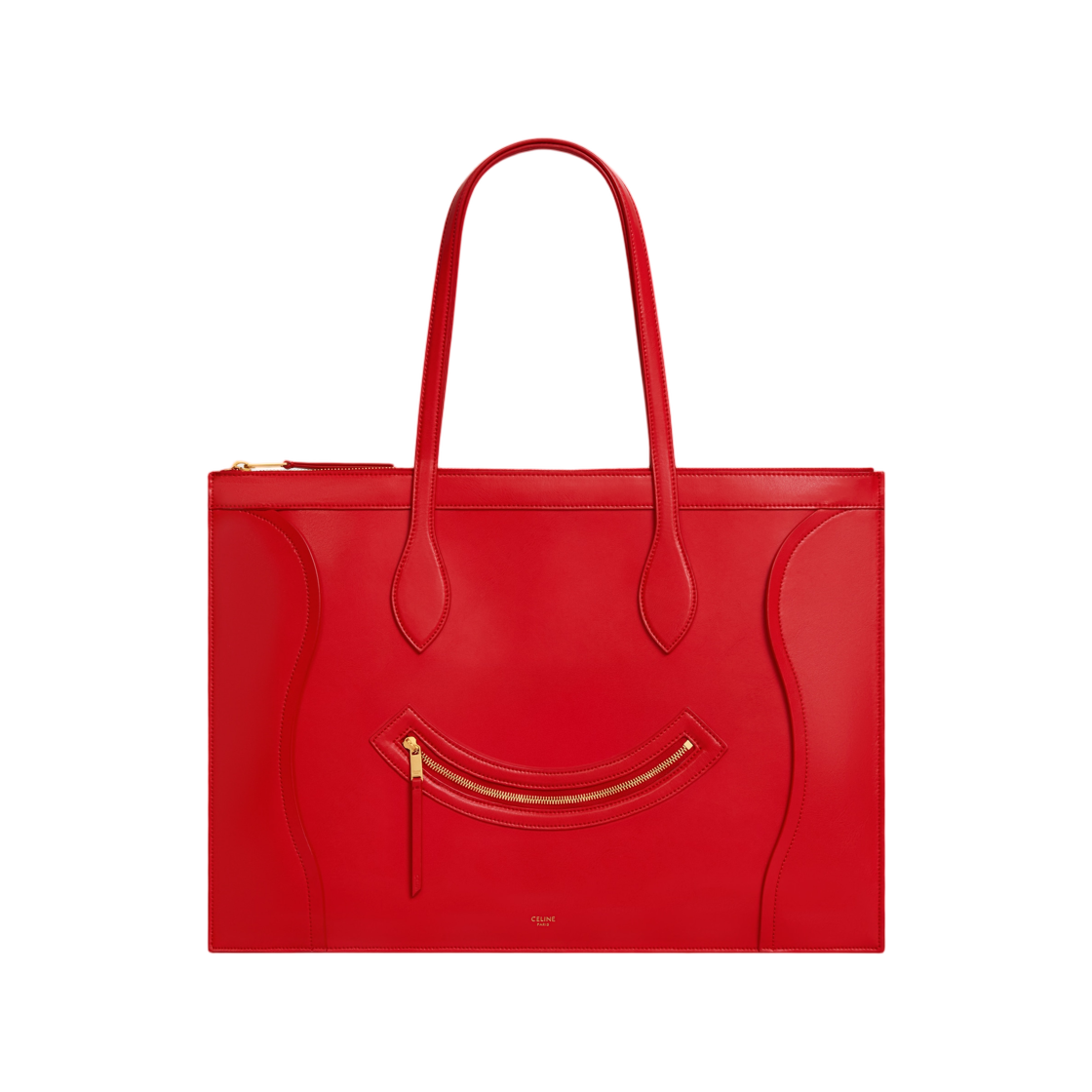 123963GW4-27AG Celine Flat Cabas New Luggage in Glossy Calfskin Ultra Red