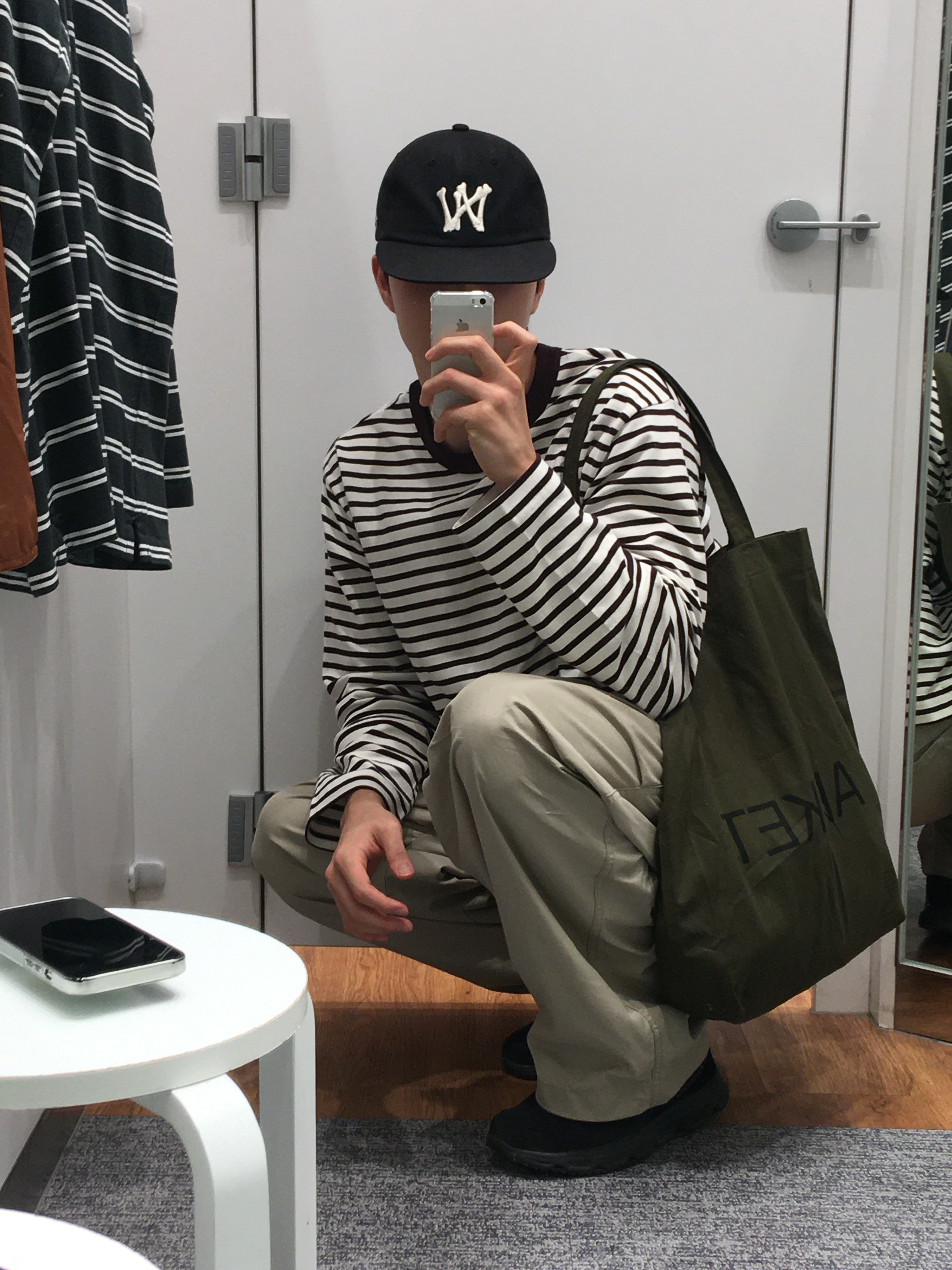 Arket Canvas Tote Bag Dark Green, Salomon RX Snug Black Magnet 착용 스타일