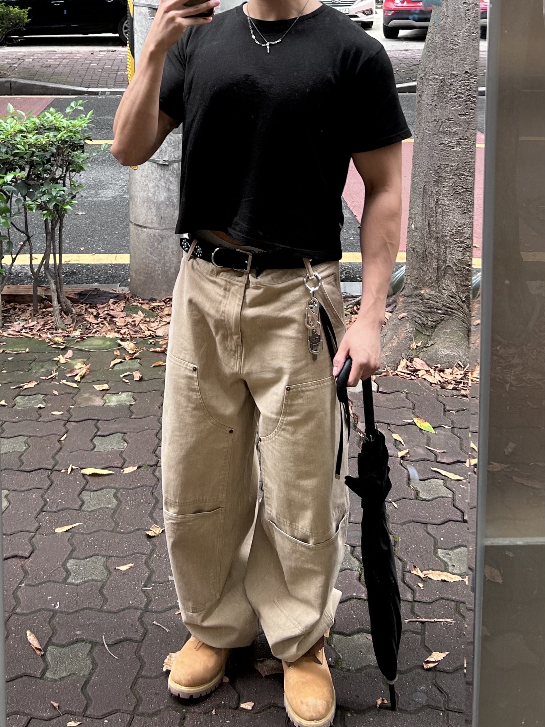 ETCE Washed Optical Tee Black, ETCE Prototype Cargo Pants 2.0 Black 착용 스타일 - 3