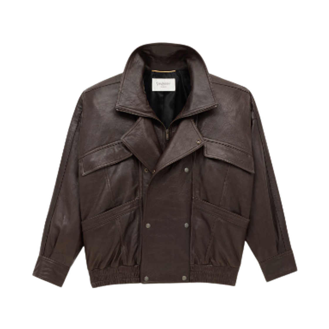 836513-YCNF2-2509 (W) Saint Laurent Bubbled Lambskin Bomber Jacket Brun Sepia