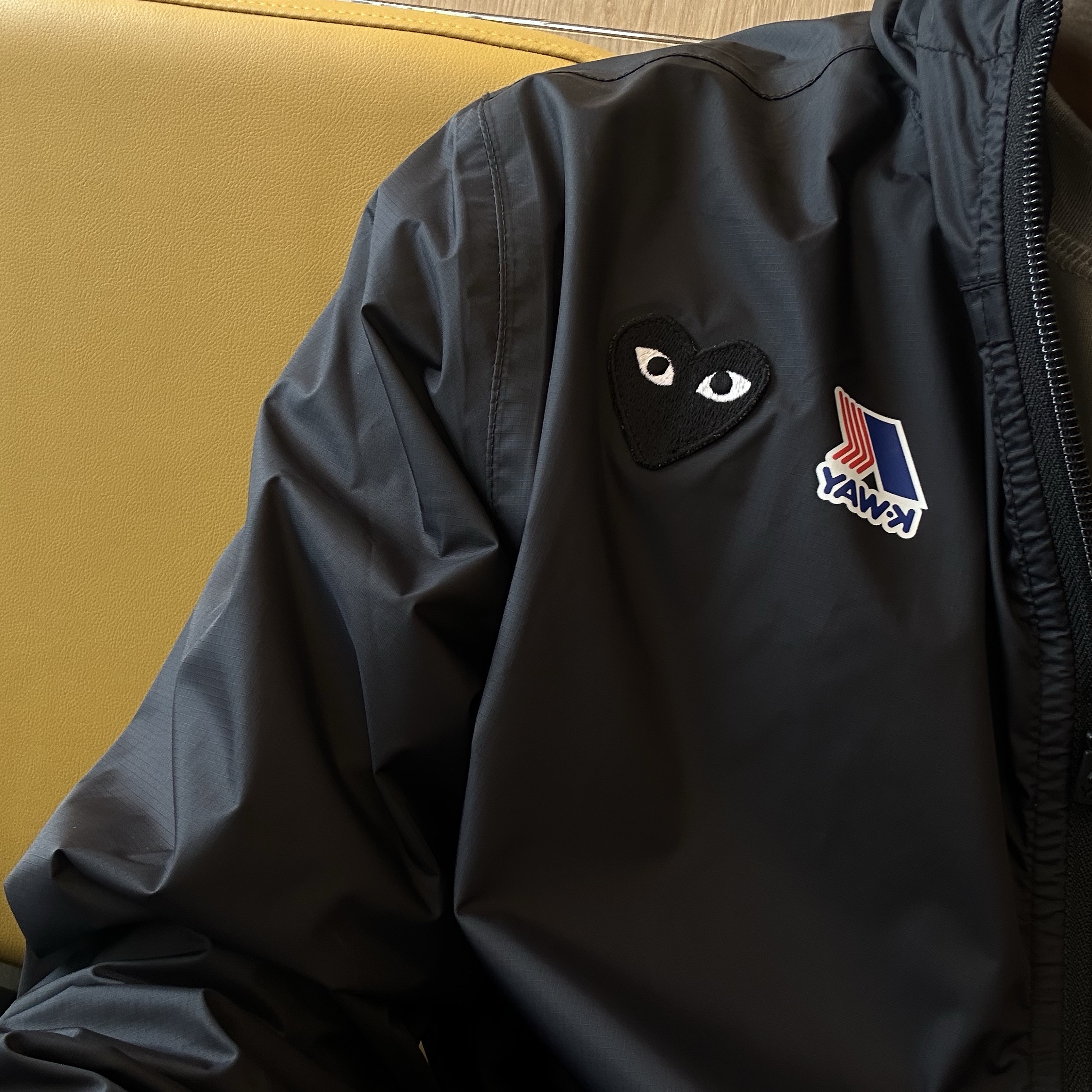 Play Comme des Garcons x K-Way Full Zip Jacket Black 착용 스타일