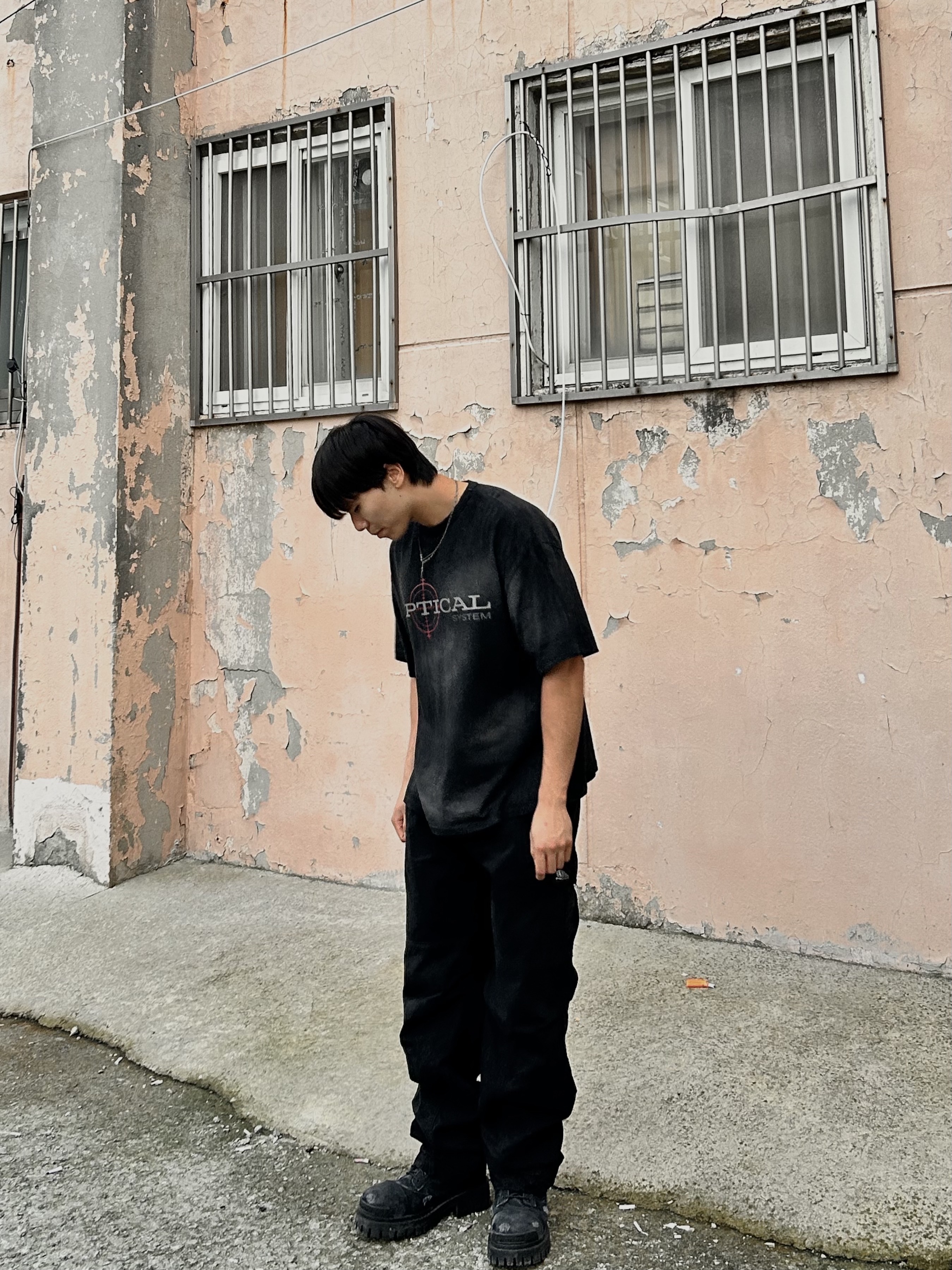 ETCE Washed Optical Tee Black, ETCE Prototype Cargo Pants 2.0 Black 착용 스타일 - 1
