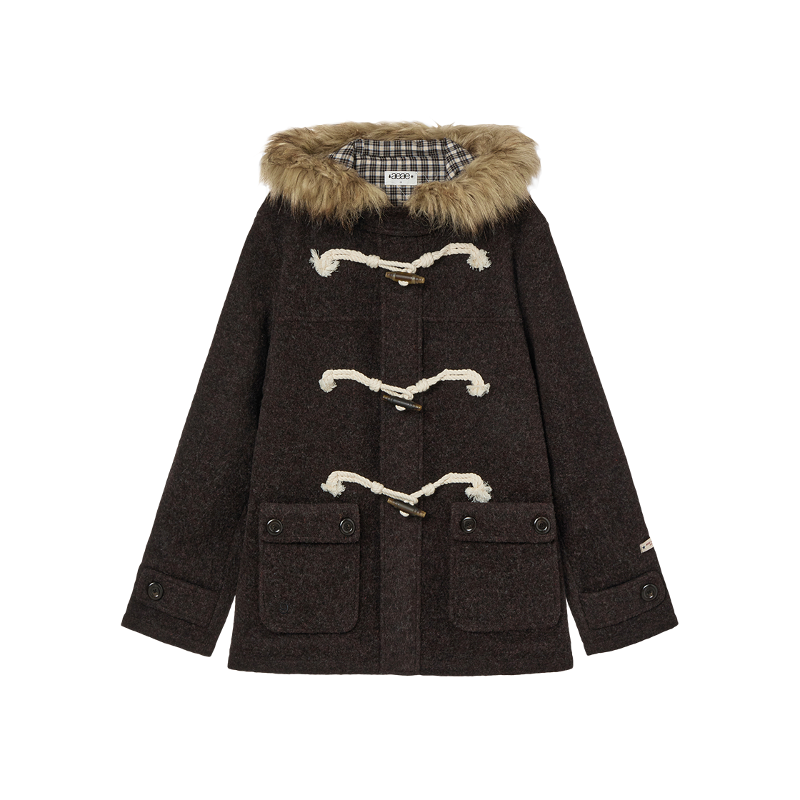에이이에이이 퍼 후드 더플 코드 다크 브라운(AEAE Fur Hood Duffle Coat Dark Brown)