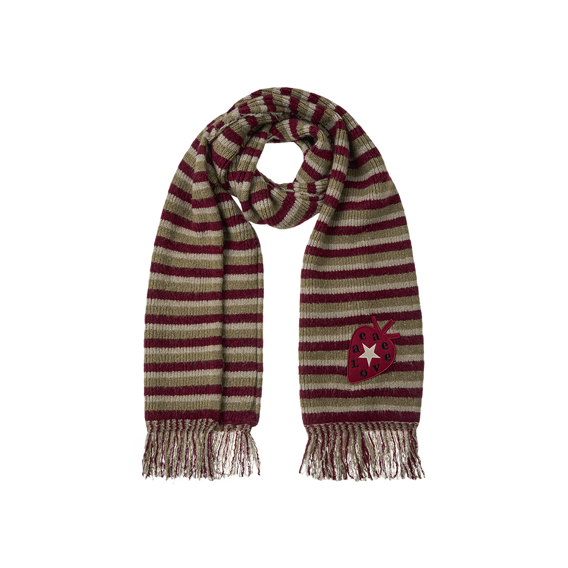 AE45FWMU002BUR AEAE Stripe Tassel Muffler Burgundy