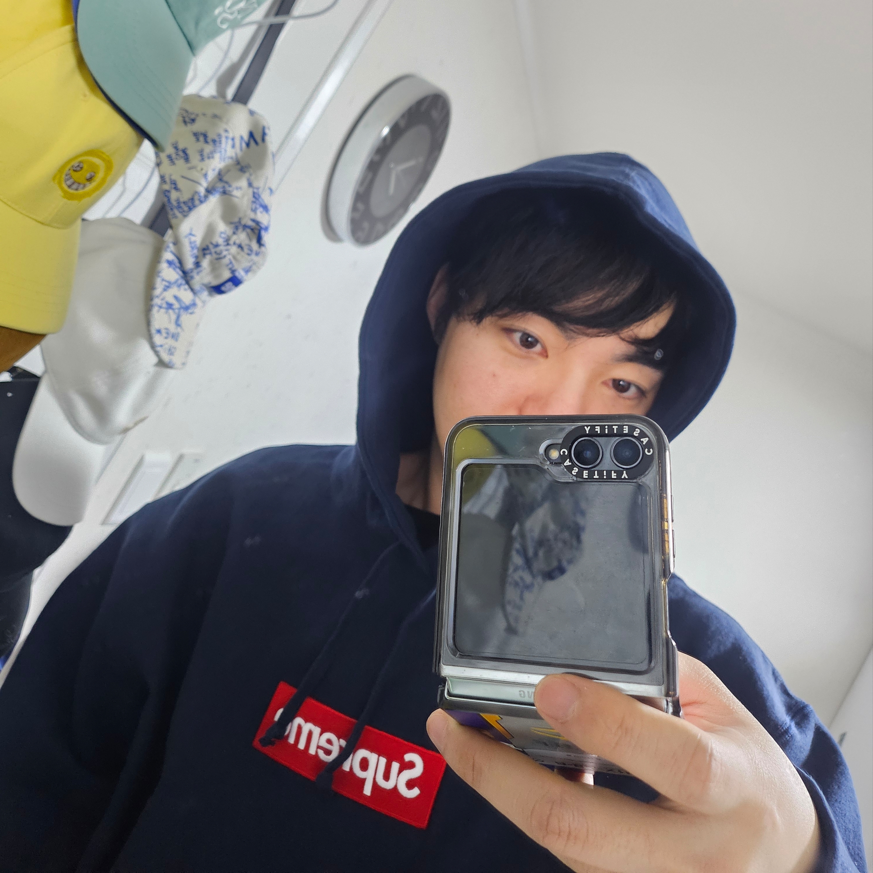 Supreme Box Logo Hooded Sweatshirt Navy - 24FW 착용 스타일