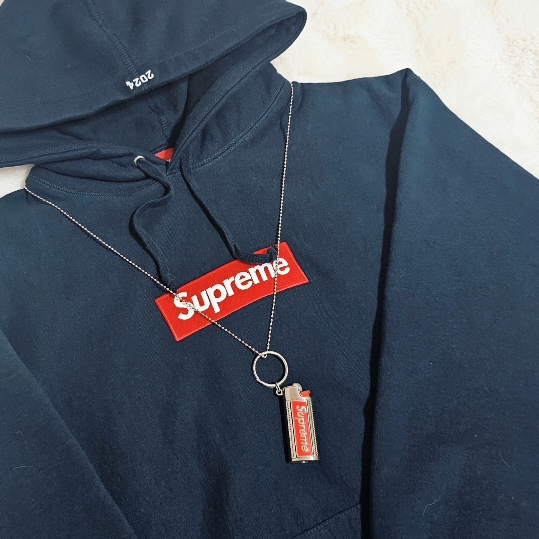 Supreme Box Logo Hooded Sweatshirt Navy - 24FW 착용 스타일