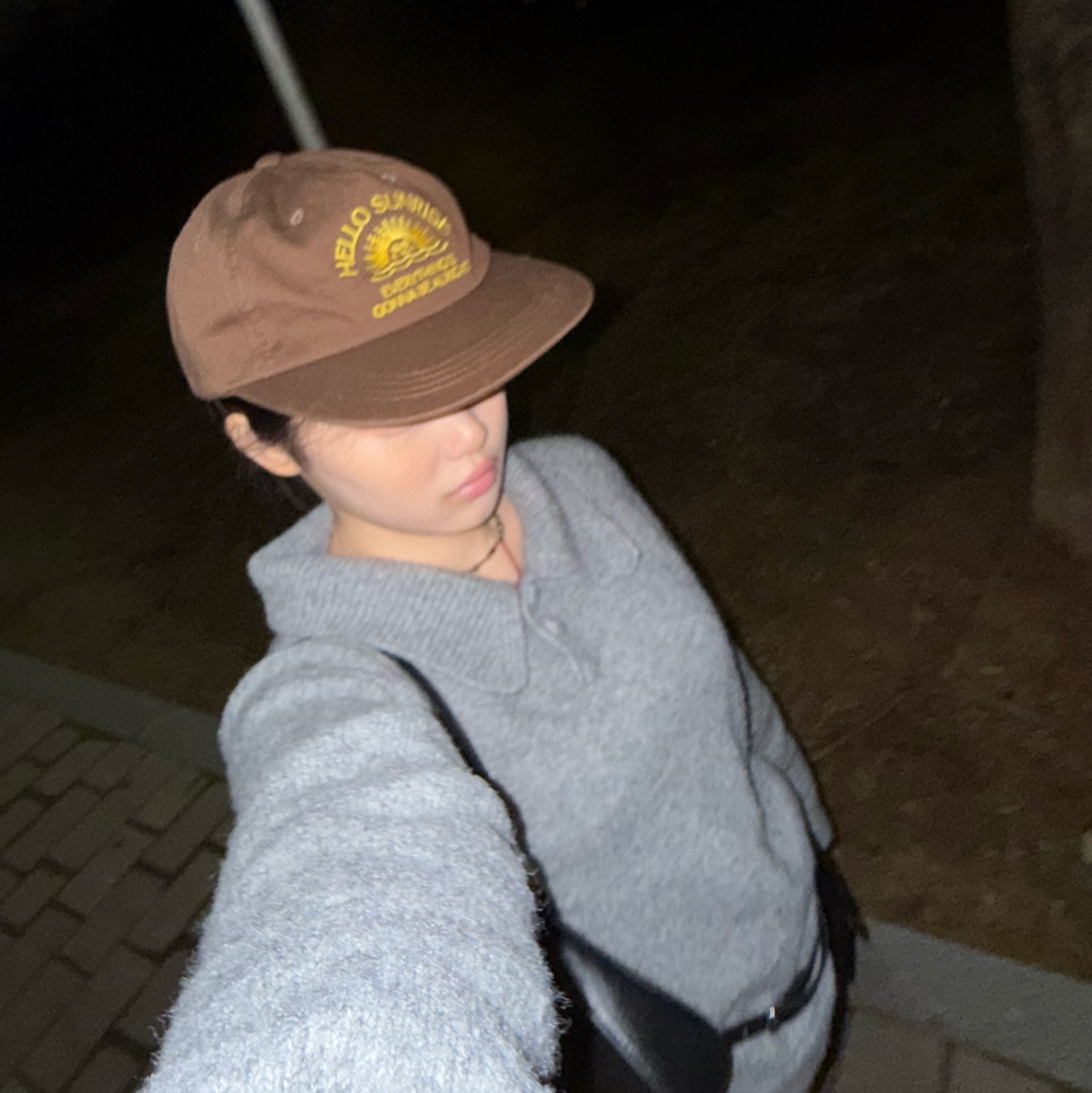 Hello Sunrise Arch Logo 5Panel Cap Brown 착용 스타일 - 2