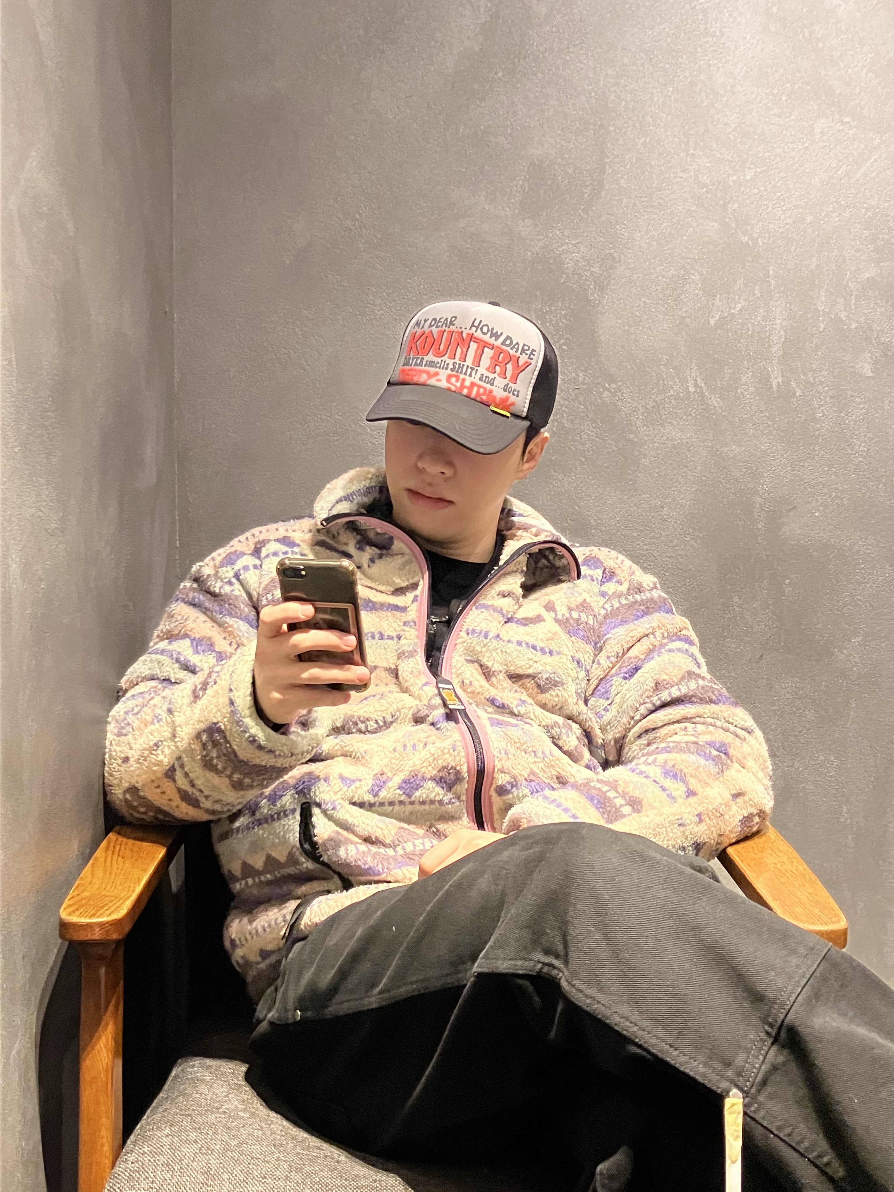 Kapital Ashland Stripe & Bone Fleece Zip Blouson Purple 착용 스타일 - 2