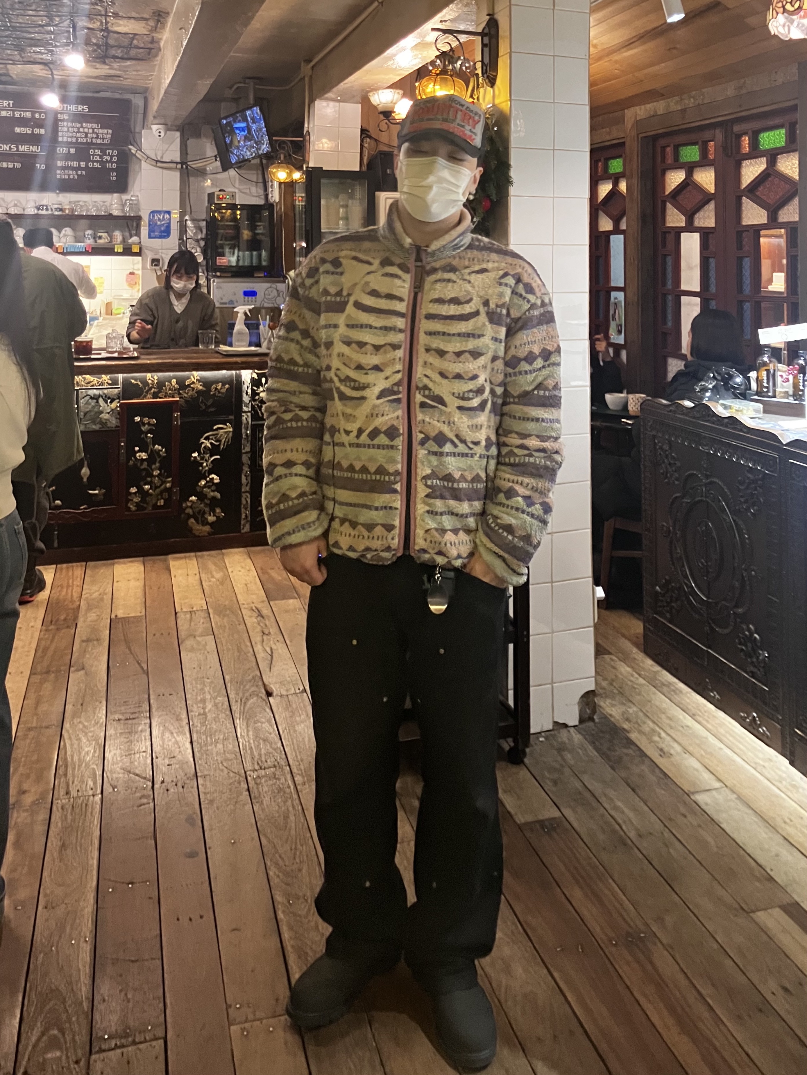 Kapital Ashland Stripe & Bone Fleece Zip Blouson Purple 착용 스타일 - 1
