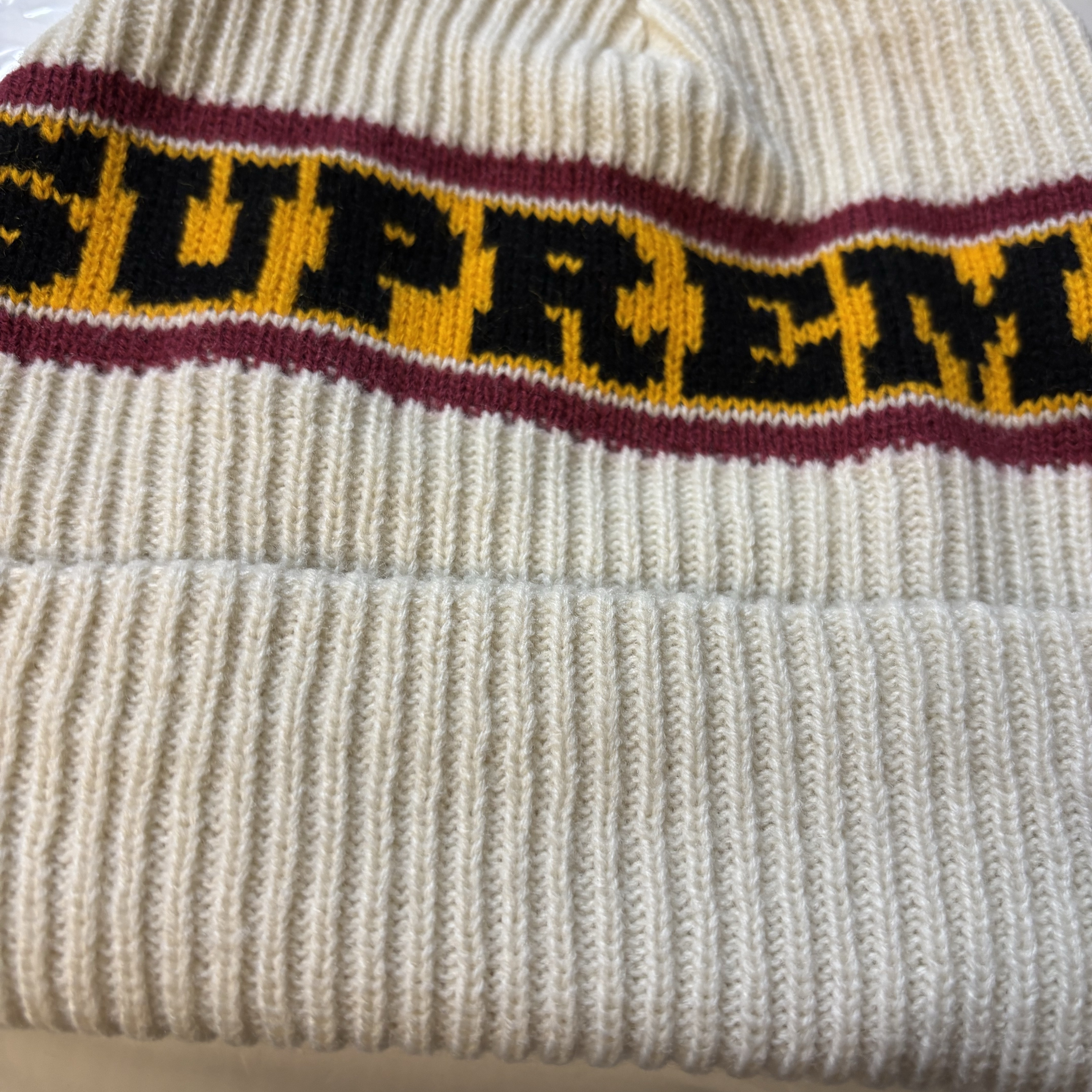 Supreme Big Stripe Beanie Natural - 24FW 착용 스타일