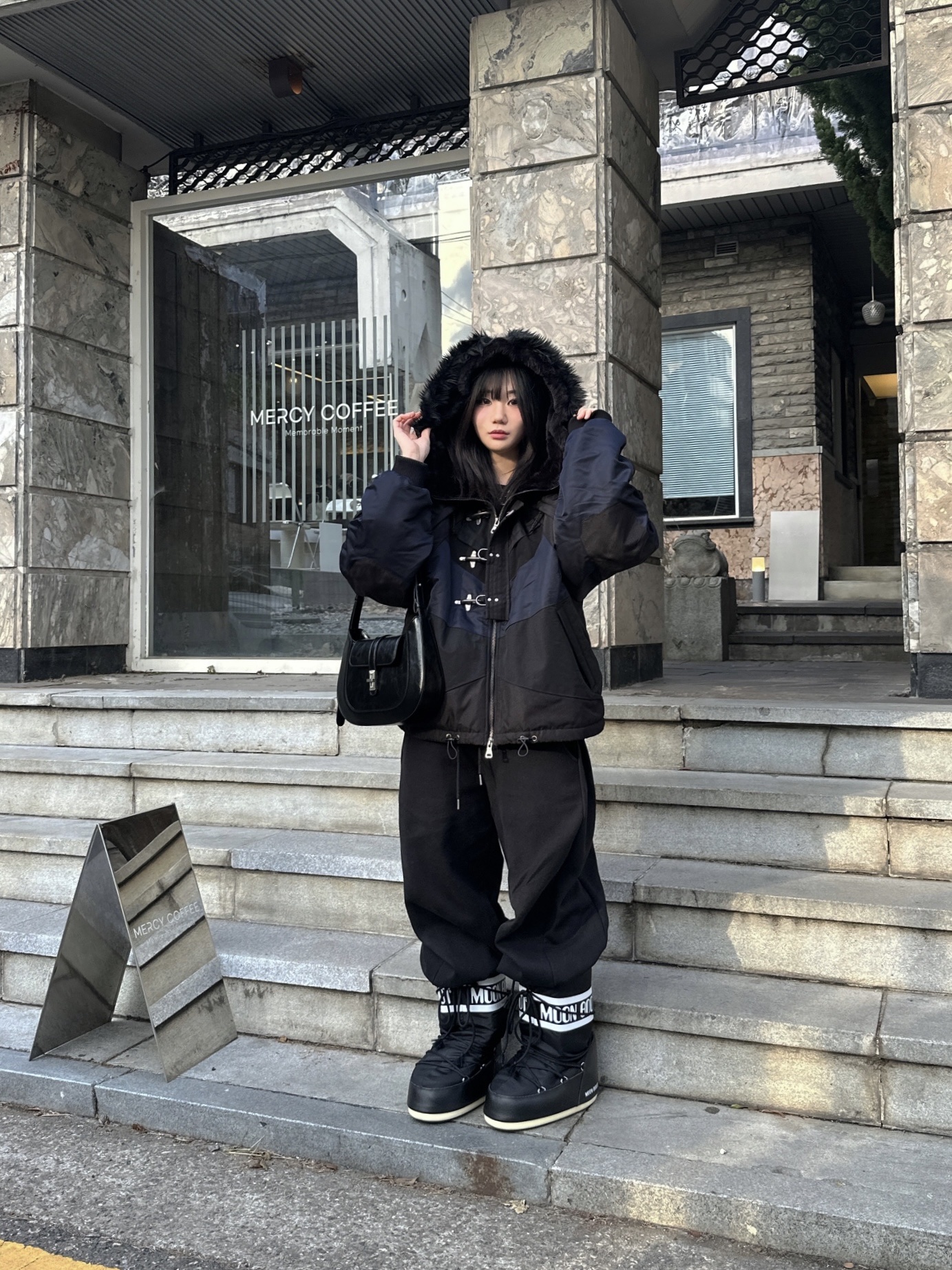 (W) Moon Boot Icon Nylon Boots Black 착용 스타일