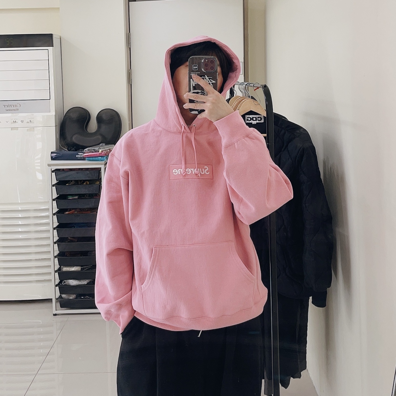 Supreme Box Logo Hooded Sweatshirt Dusty Pink - 24FW 착용 스타일