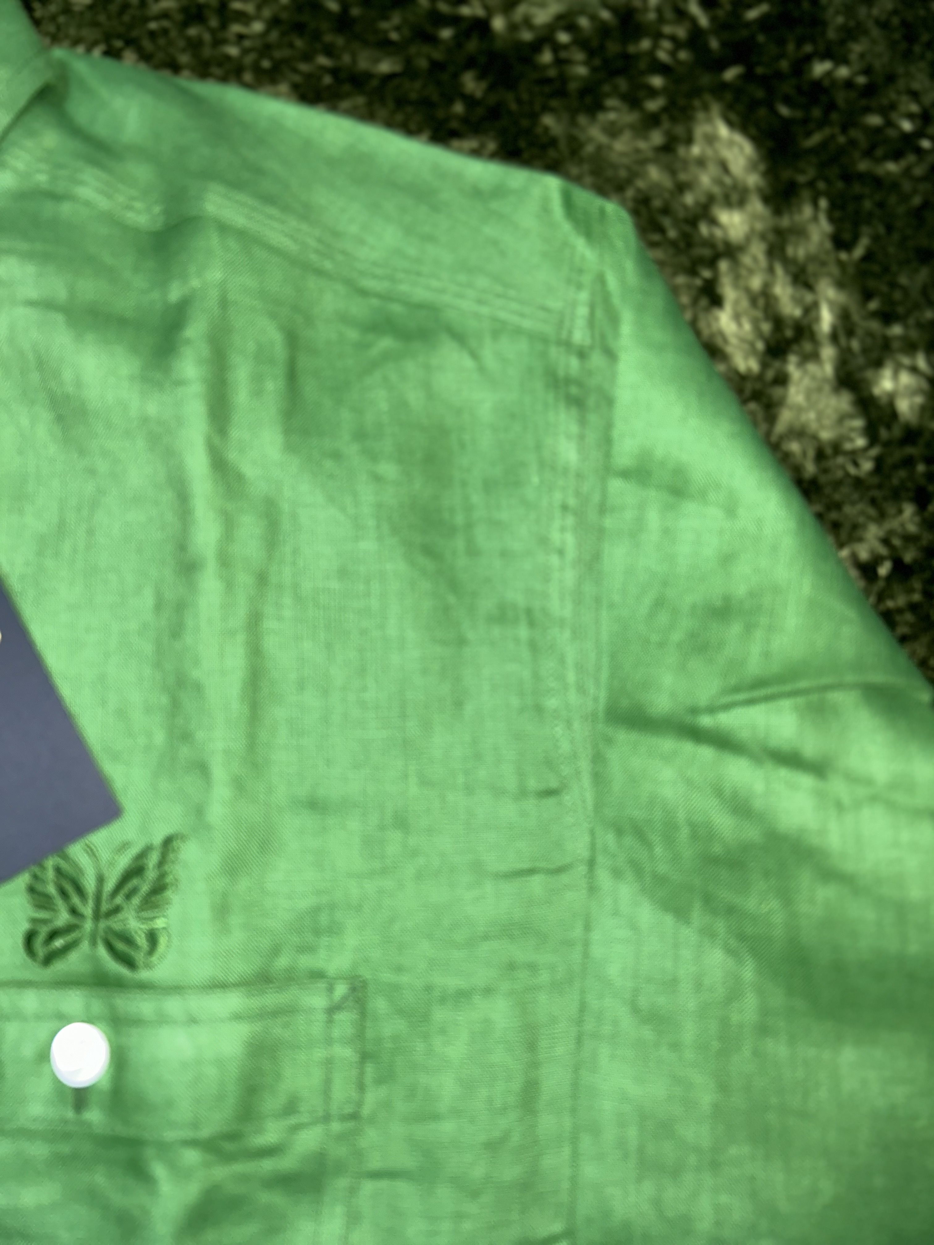 Needles Linen Canvas Work Shirt Green 착용 스타일 - 3