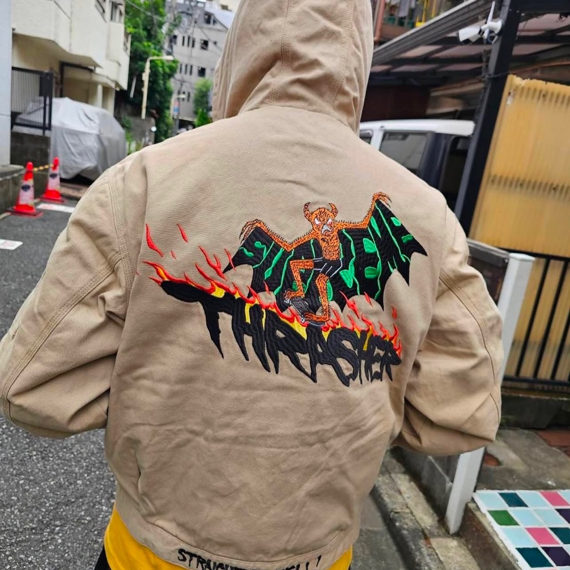 Supreme x Thrasher Hooded Work Jacket Tan - 24FW 착용 스타일