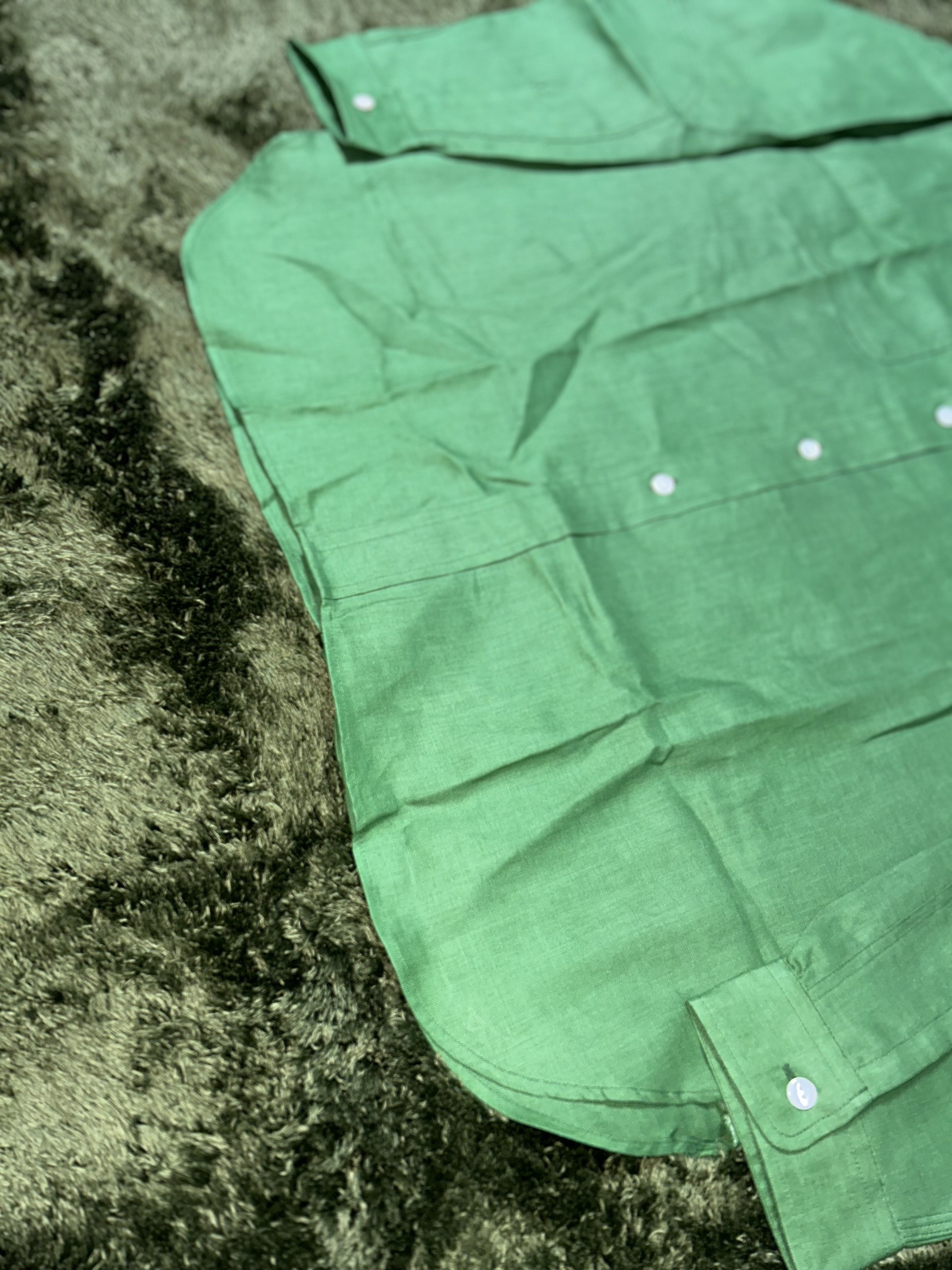 Needles Linen Canvas Work Shirt Green 착용 스타일 - 6
