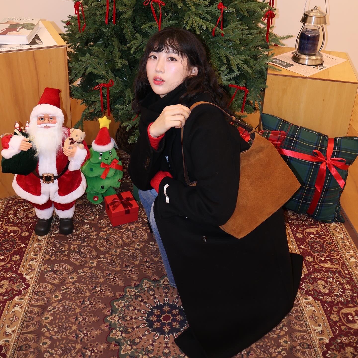 [20% 적립] Polo Ralph Lauren Polo Bear Cable Knit Scarf Black - 24FW 착용 스타일 - 1