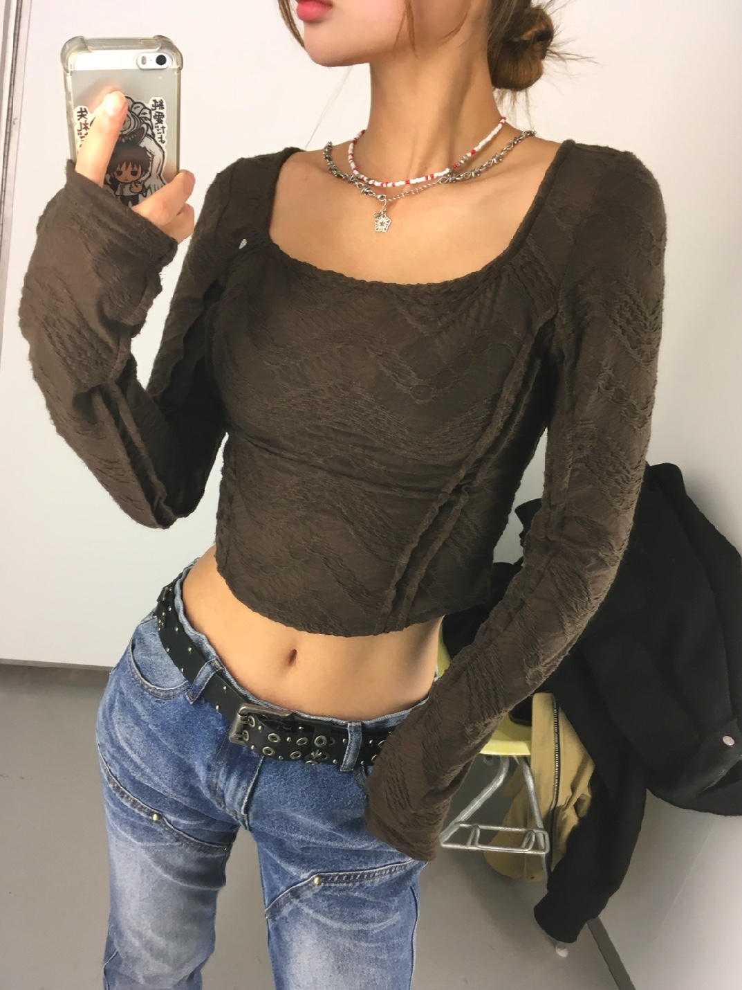 Vacant Archive Women Beti Square Neck Long Sleeve Top Brown, Vacant Archive Women Beti Square Neck Long Sleeve Top Black 착용 스타일