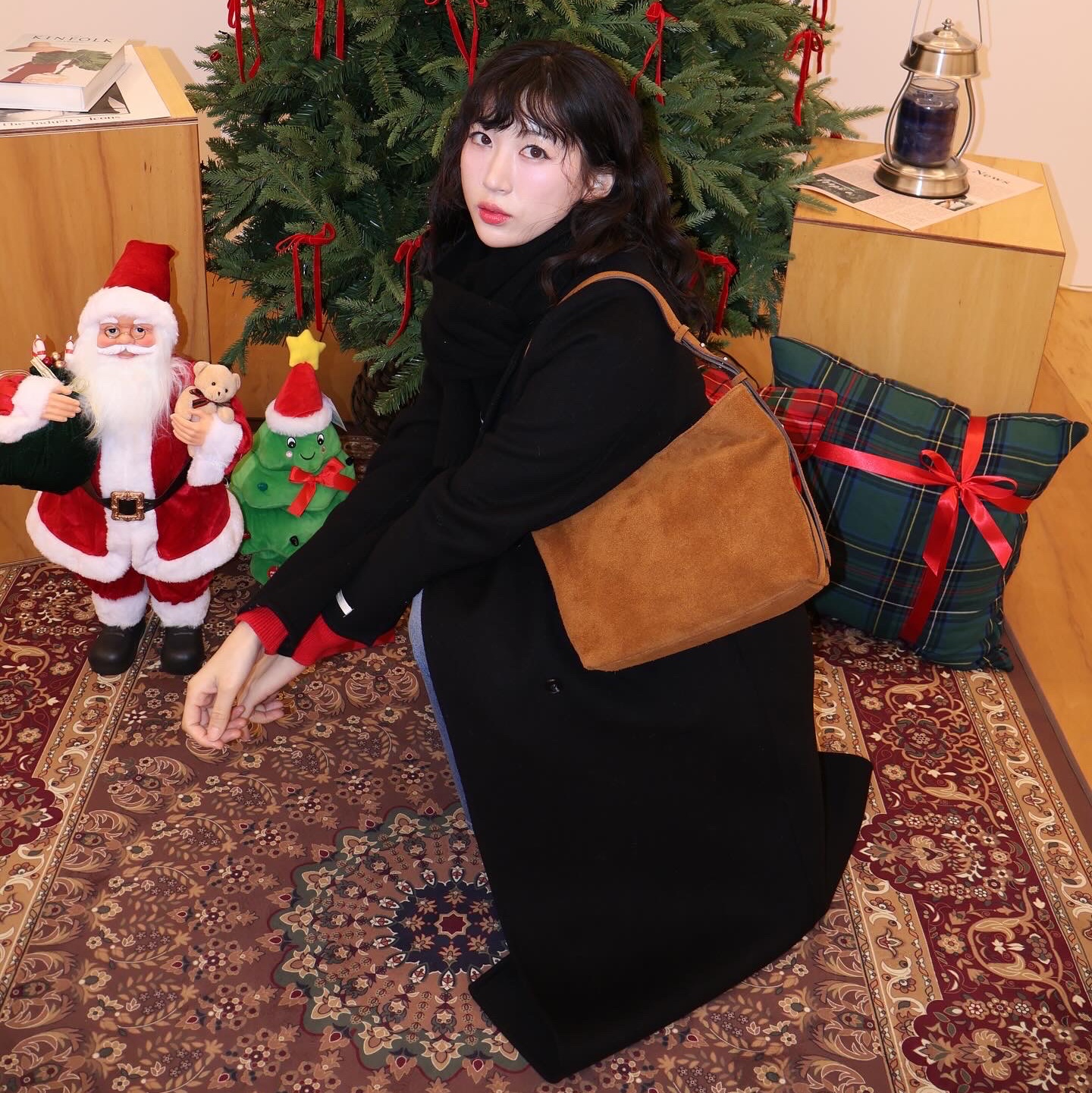 [20% 적립] Polo Ralph Lauren Polo Bear Cable Knit Scarf Black - 24FW 착용 스타일 - 2