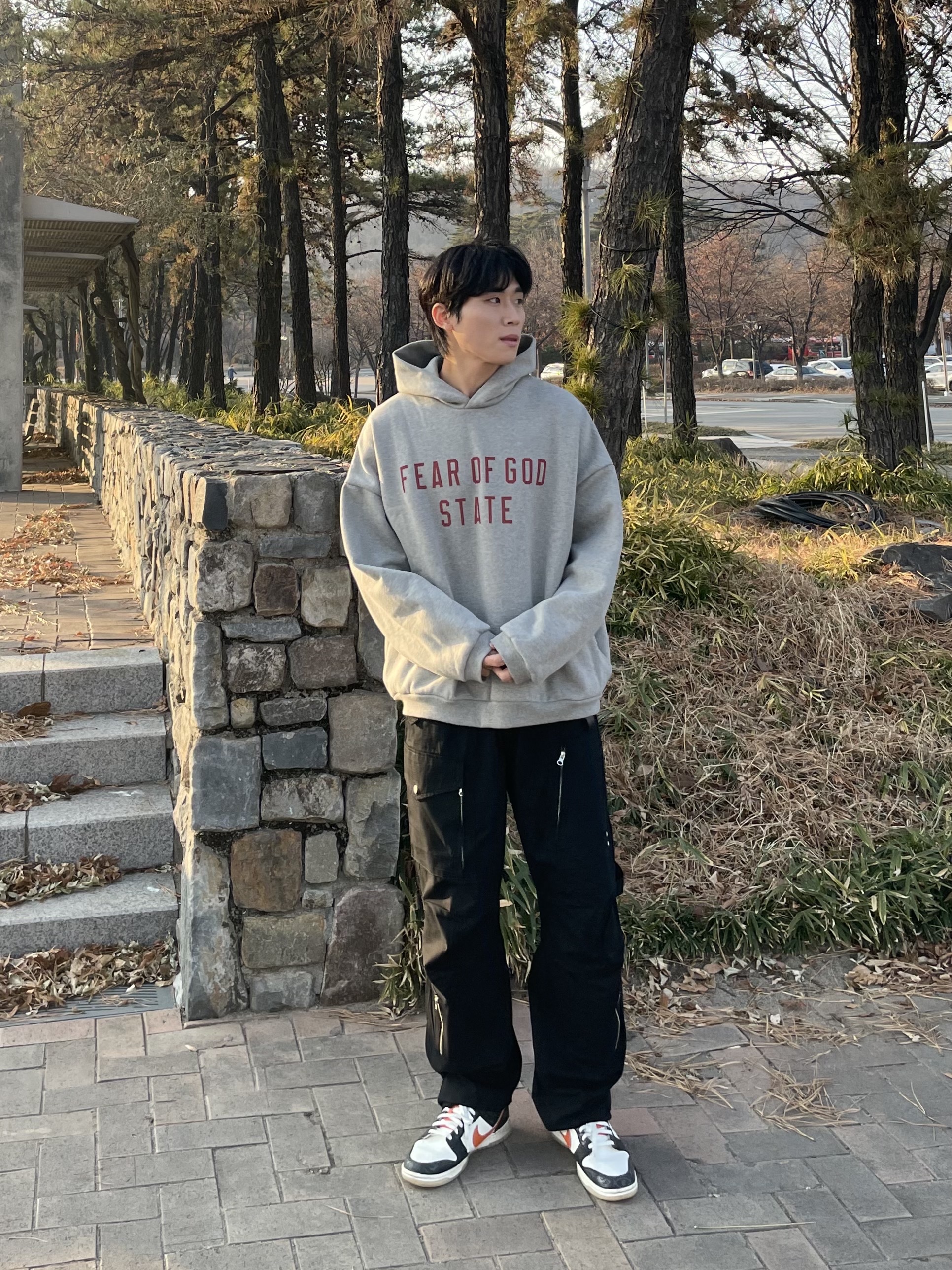 Essentials Fleece State Hoodie Dark Heather - 24FW, Nike Dunk Low Retro PRM Halloween 착용 스타일 - 2