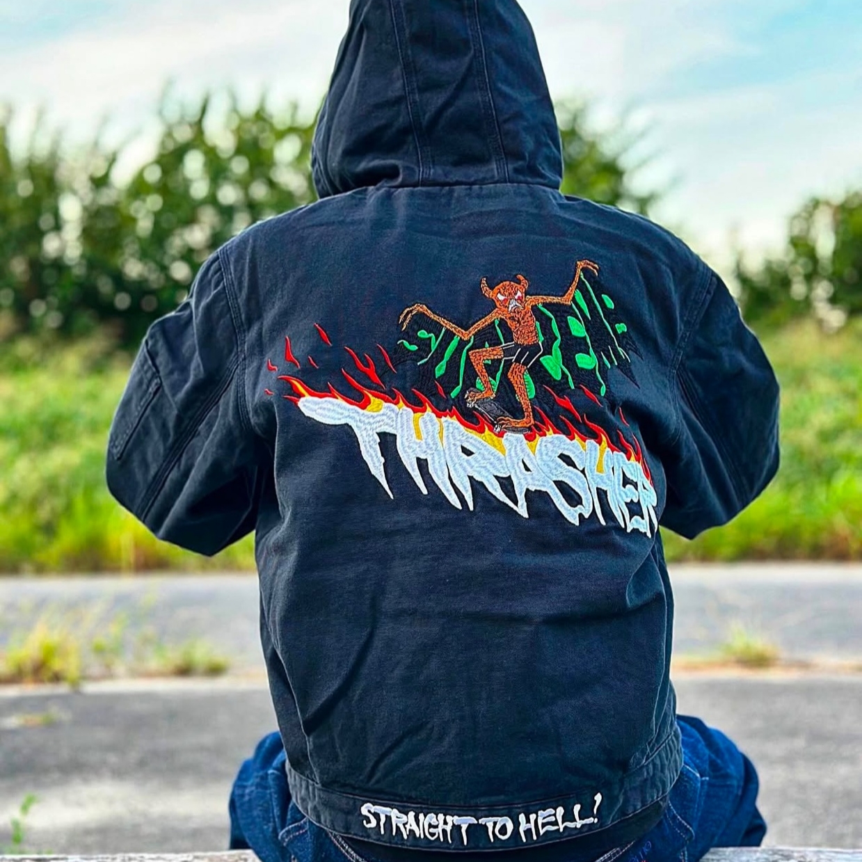 Supreme x Thrasher Hooded Work Jacket Black - 24FW 착용 스타일