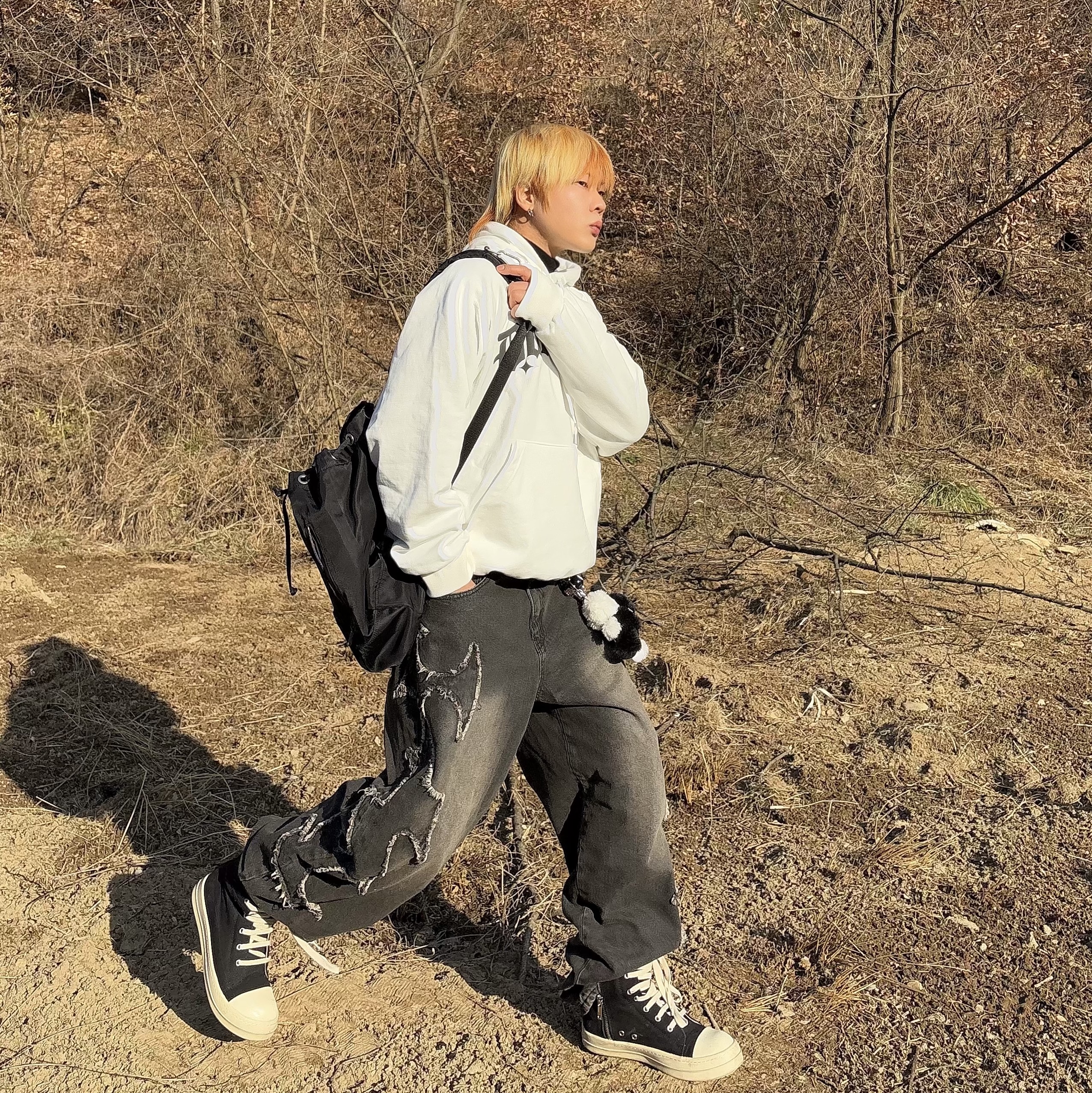 Rick Owens Drkshdw Calf Leather Penta Sneakers Black Milk White 착용 스타일 - 3