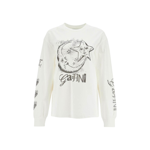 (W) Ganni Graphic Print Long Sleeve T-Shirt White