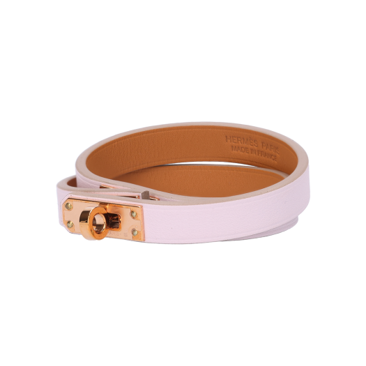 H081182CD Hermes Mini Kelly Double Tour Bracelet Swift Gold & Mauve Pale