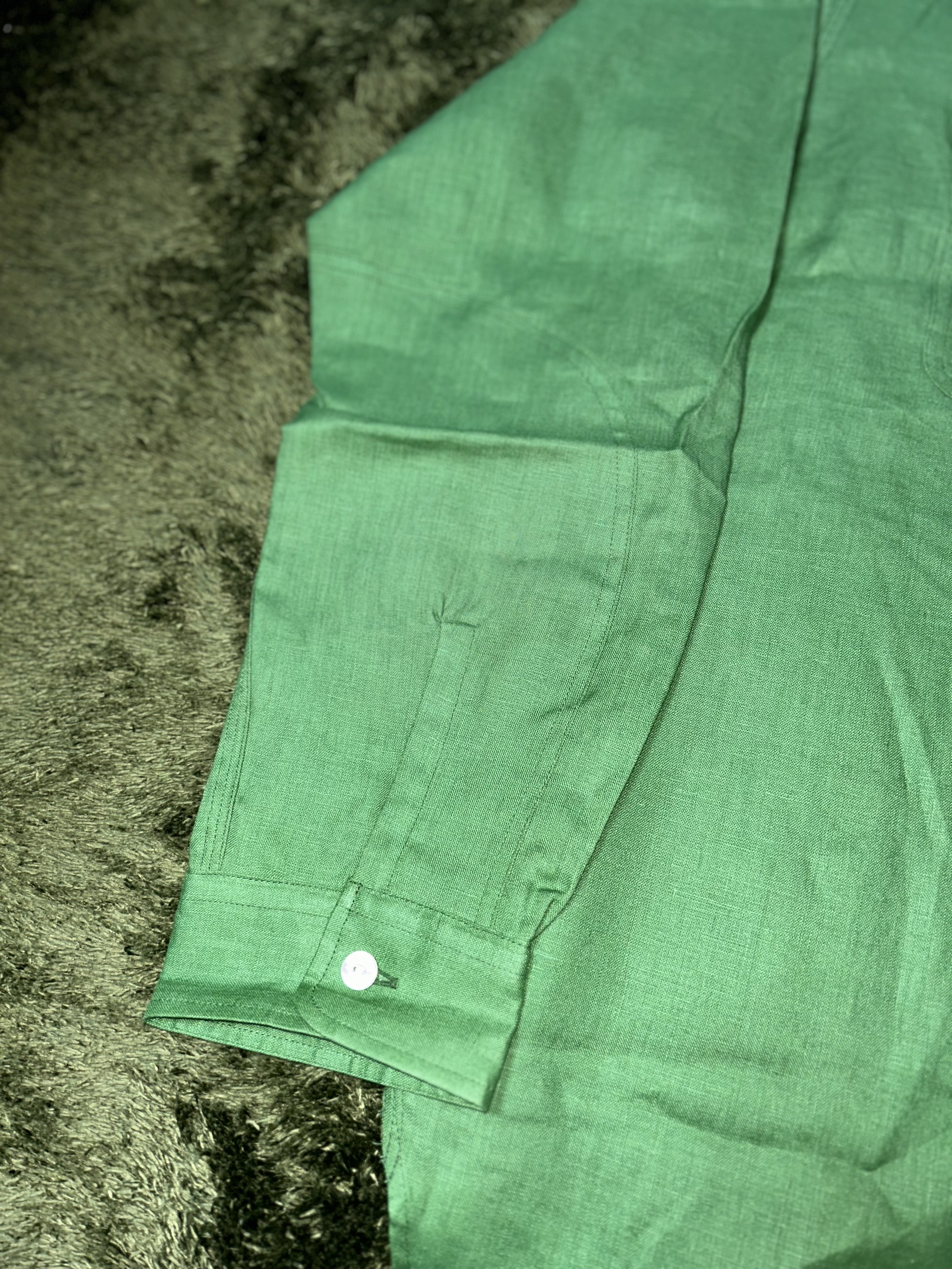 Needles Linen Canvas Work Shirt Green 착용 스타일 - 5