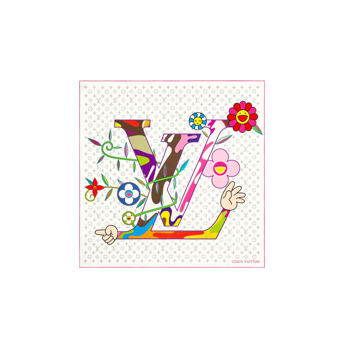 루이비통 x 무라카미 타카시 모노그램 슈퍼플랫 스퀘어 90 화이트(Louis Vuitton x Murakami Takashi Monogram Superflat Square 90 White)