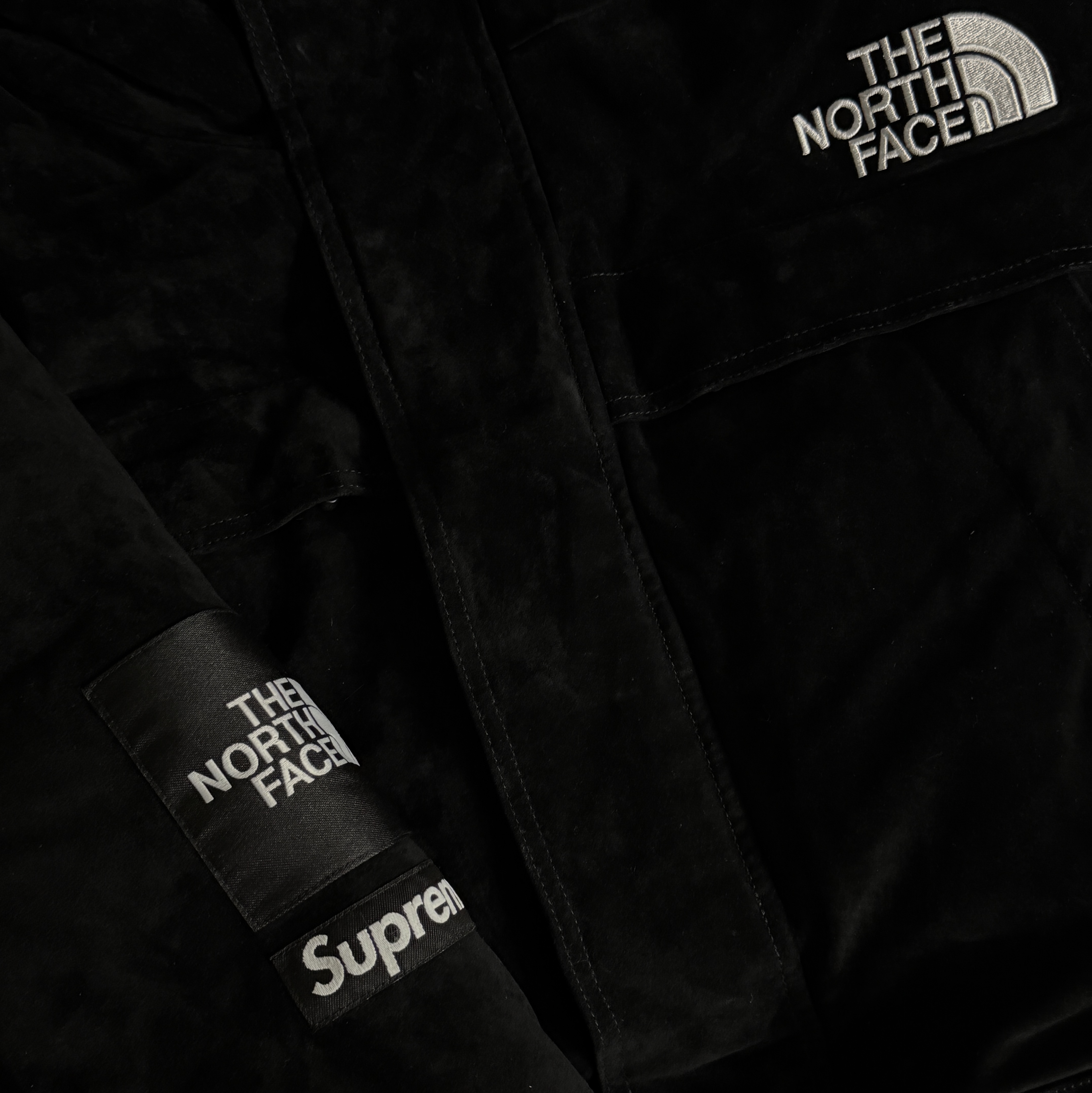 Supreme x The North Face Suede 600-Fill Down Parka Black - 23FW 착용 스타일