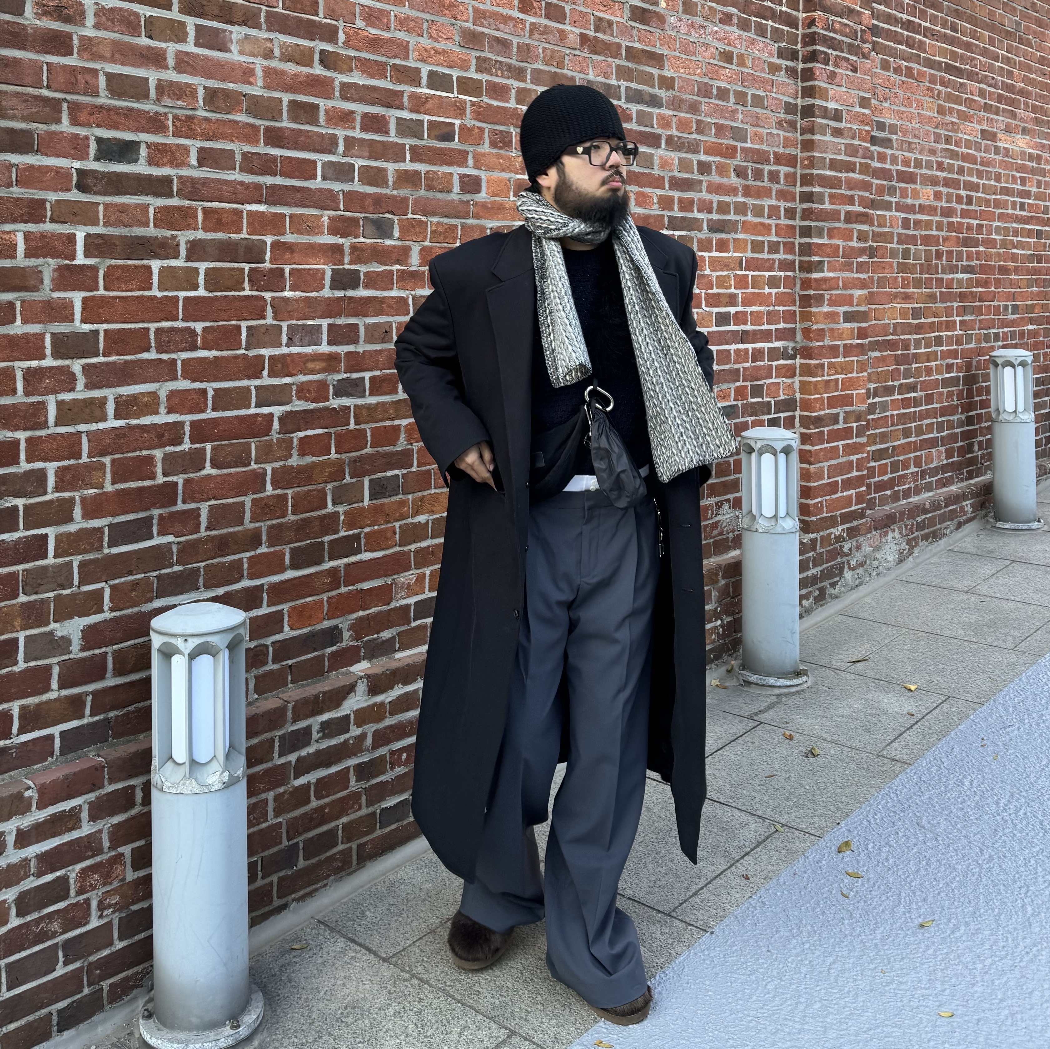 Hono Report Mixed Muffler Melange 착용 스타일 - 4