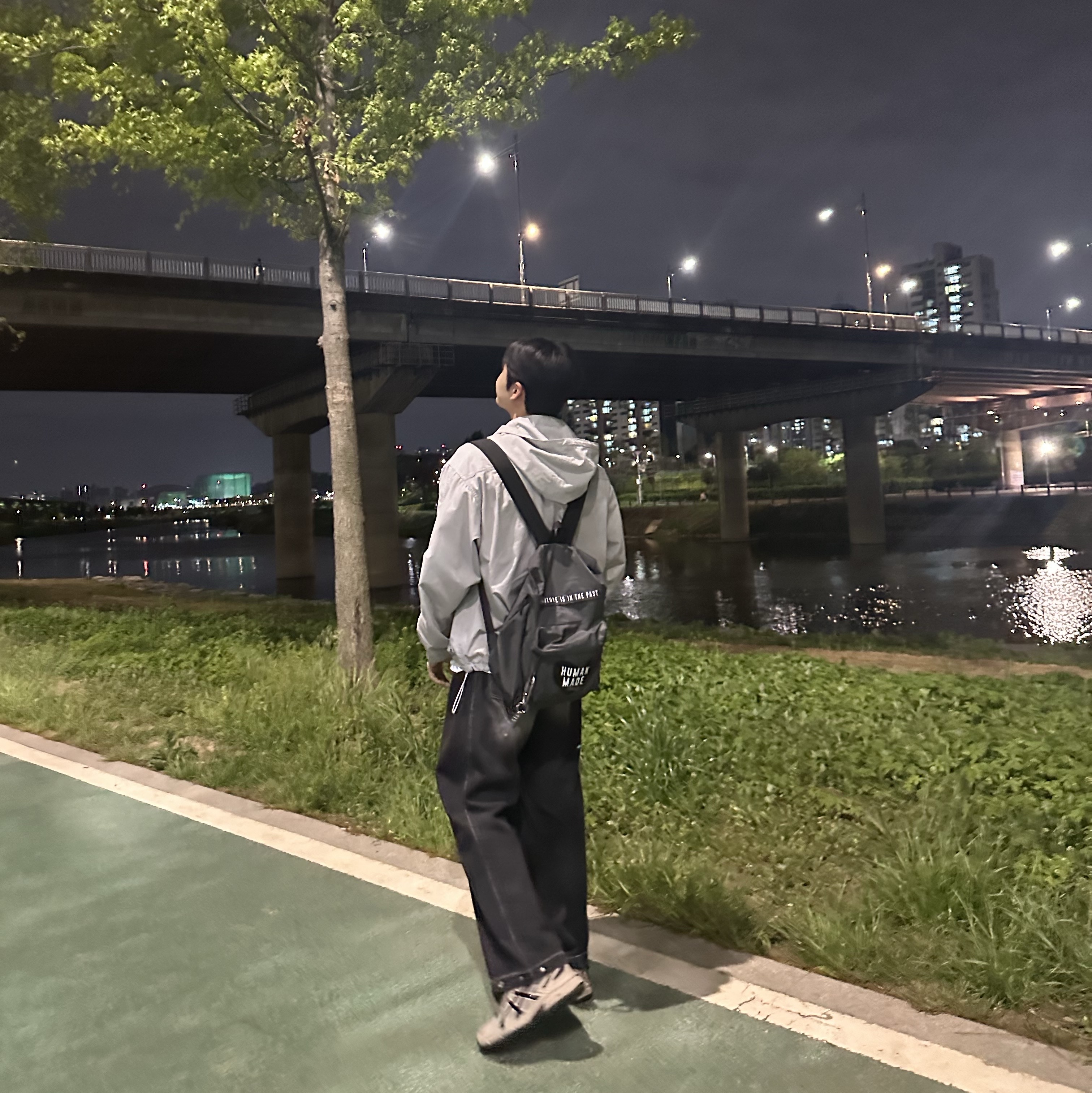 Human Made Backpack Gray 착용 스타일