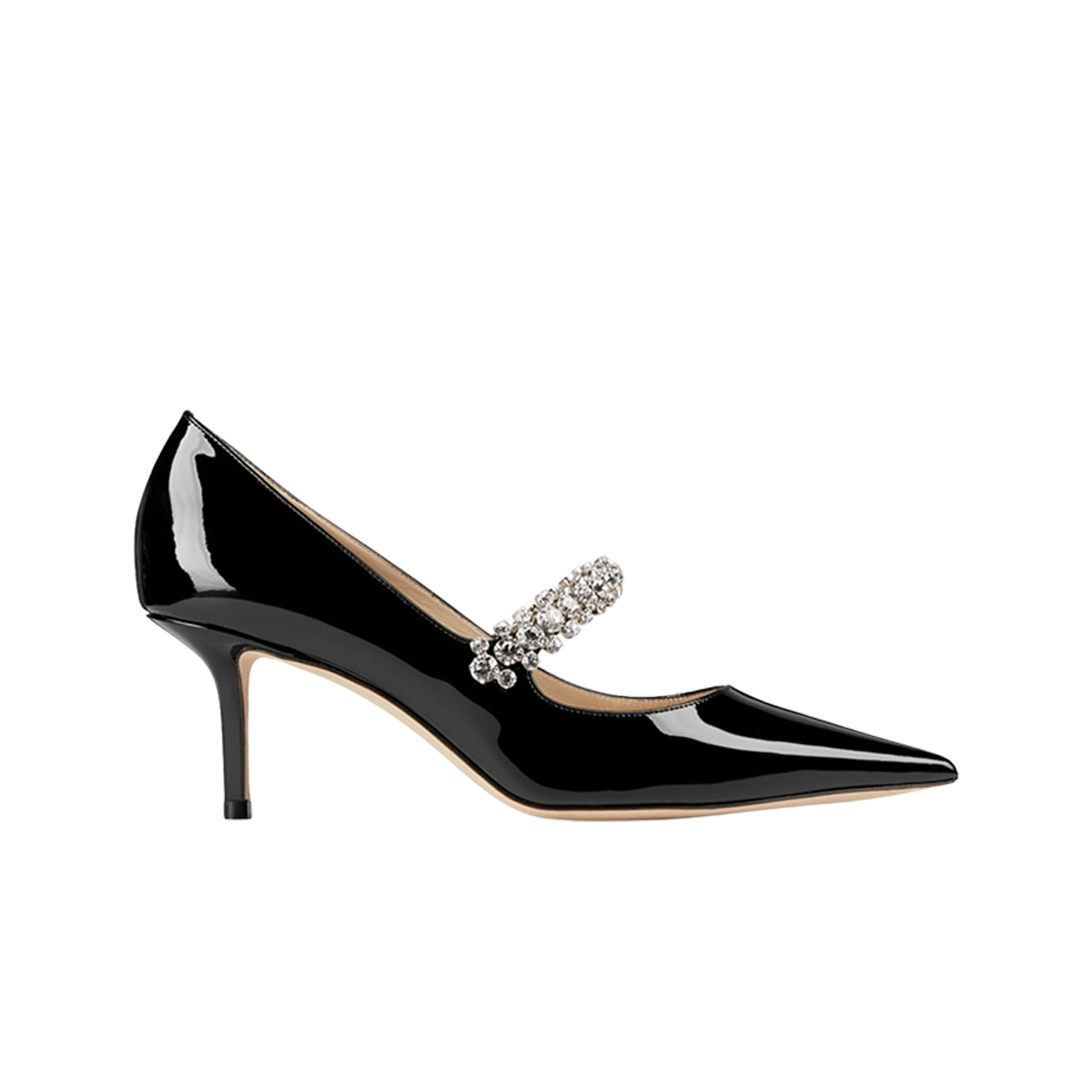 (W) 지미추 빙 펌프 65 스와로브스키 크리스탈 디테일 페이턴트 레더 펌프스 블랙((W) Jimmy Choo Bing Pump 65 Swarovski Crystal Detail Patent Leather Pumps Black)