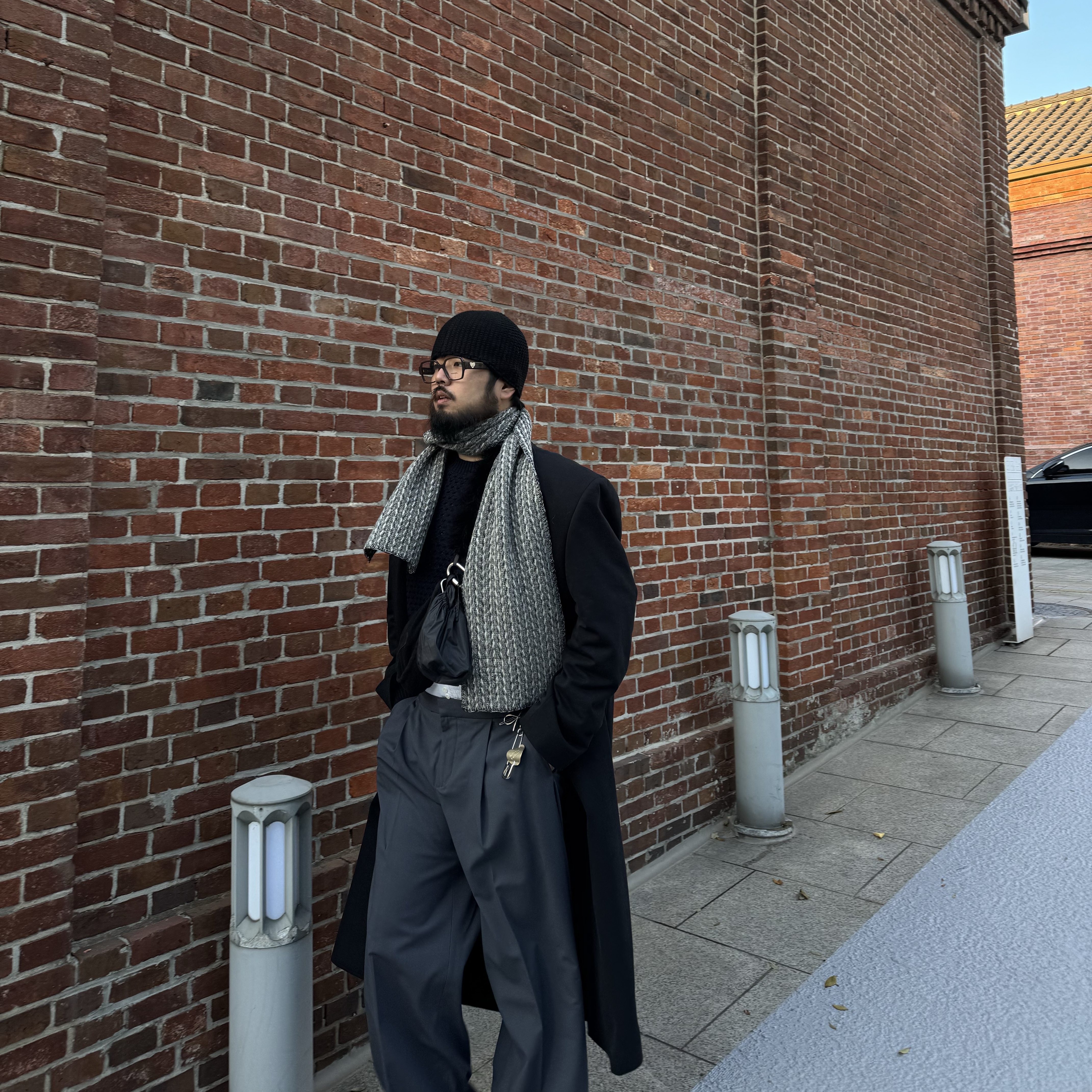 Hono Report Mixed Muffler Melange 착용 스타일 - 3