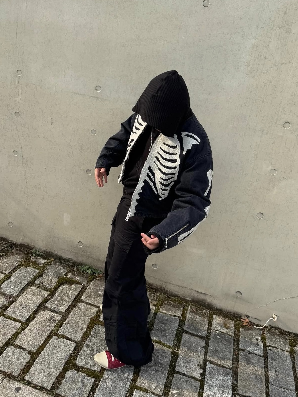 Kapital 14 oz. Black X Black Denim Motocross Bone Jacket Black 착용 스타일