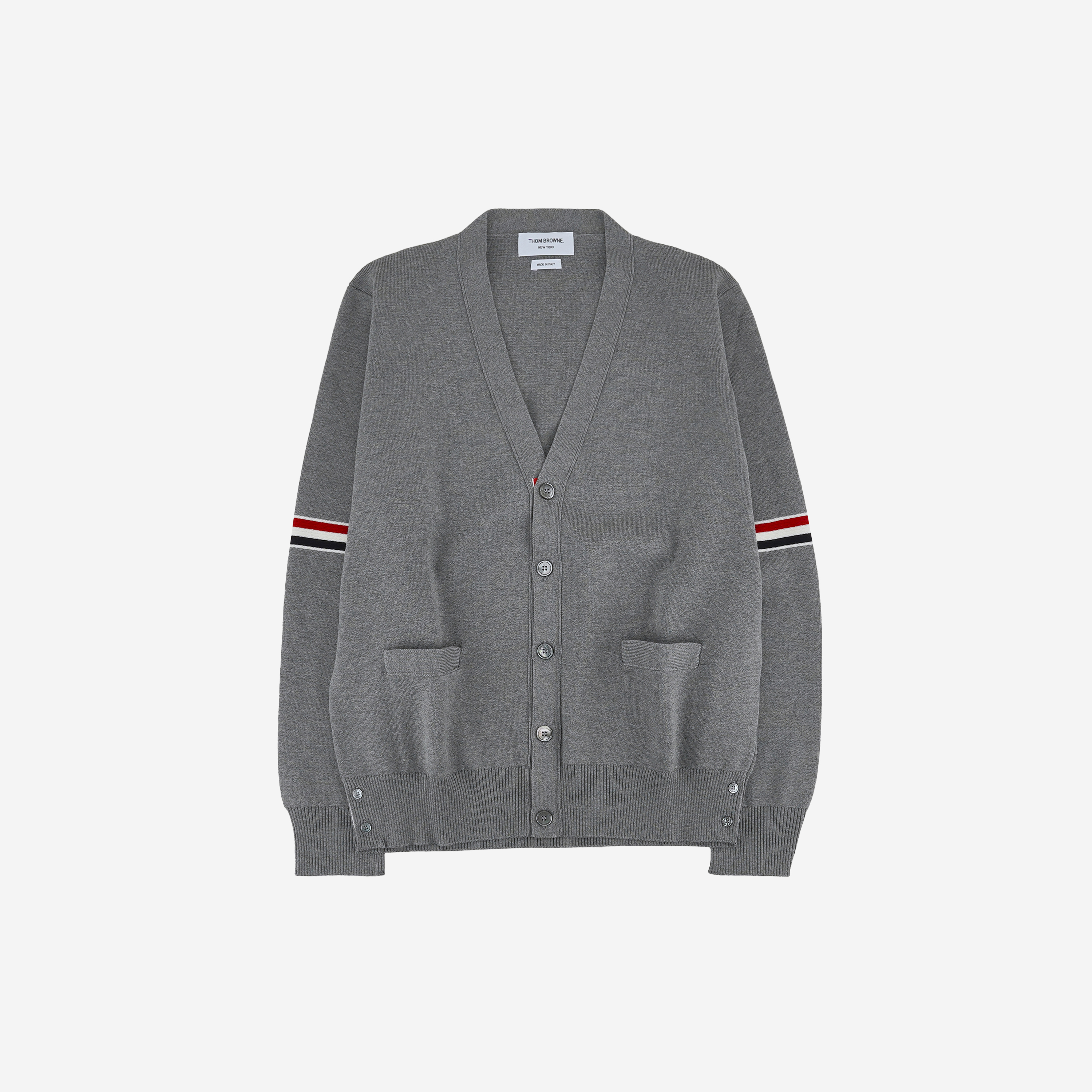 Thom Browne Milano Stitch Stripe Armband Cardigan Light Grey