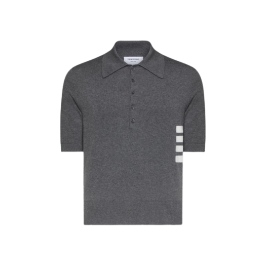 Thom Browne Cotton 4-Bar Relaxed Fit Polo Grey