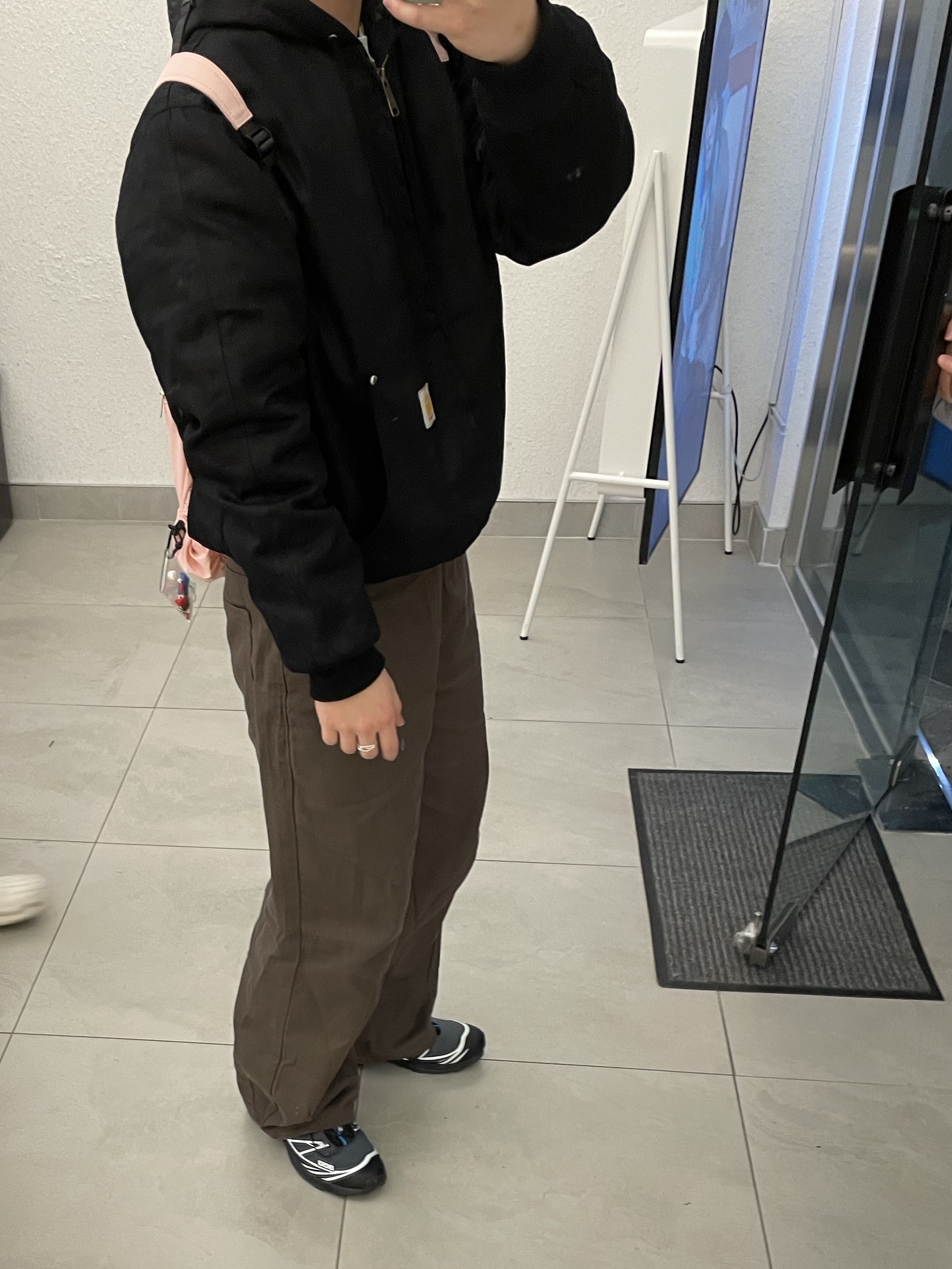 Carhartt WIP Dearborn Canvas OG Active Jacket Black Aged Canvas - Winter, Salomon XT-6 Gore-Tex Black Ebony 착용 스타일