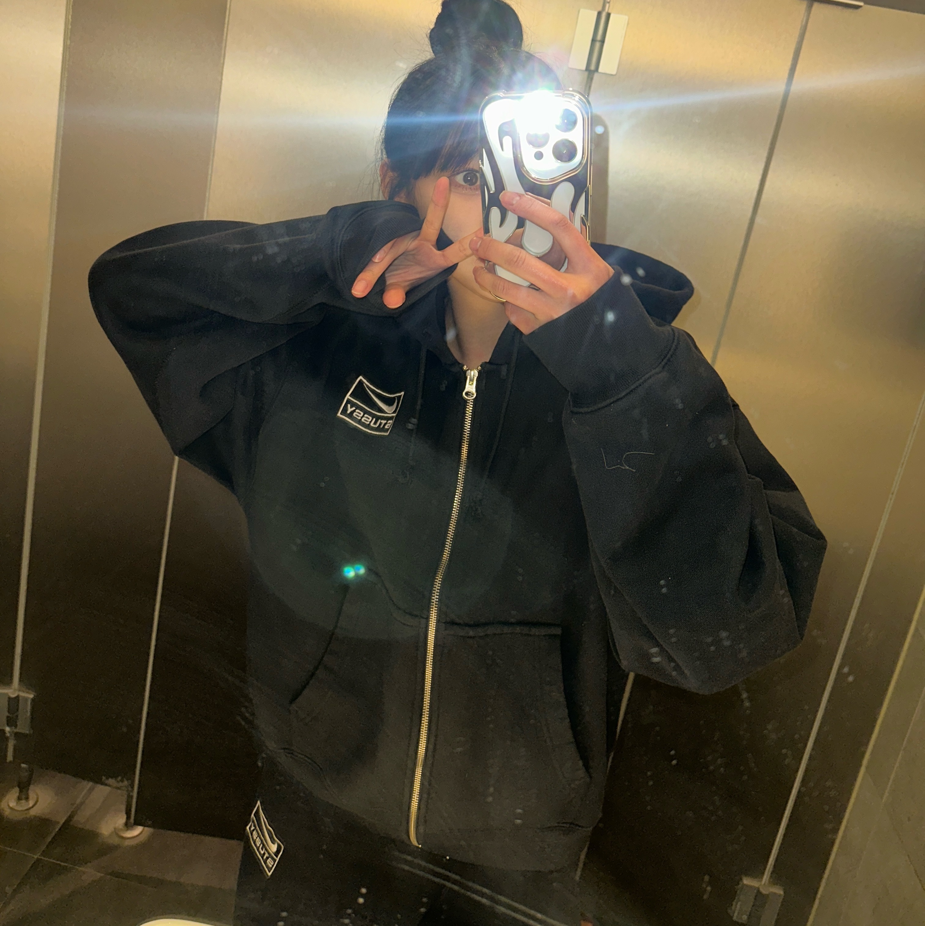 Nike x Stussy NRG RA Washed Fleece Pants Black (DN4030-010), Nike x Stussy Full Zip Washed Fleece Hoodie Black (FJ9175-010) 착용 스타일
