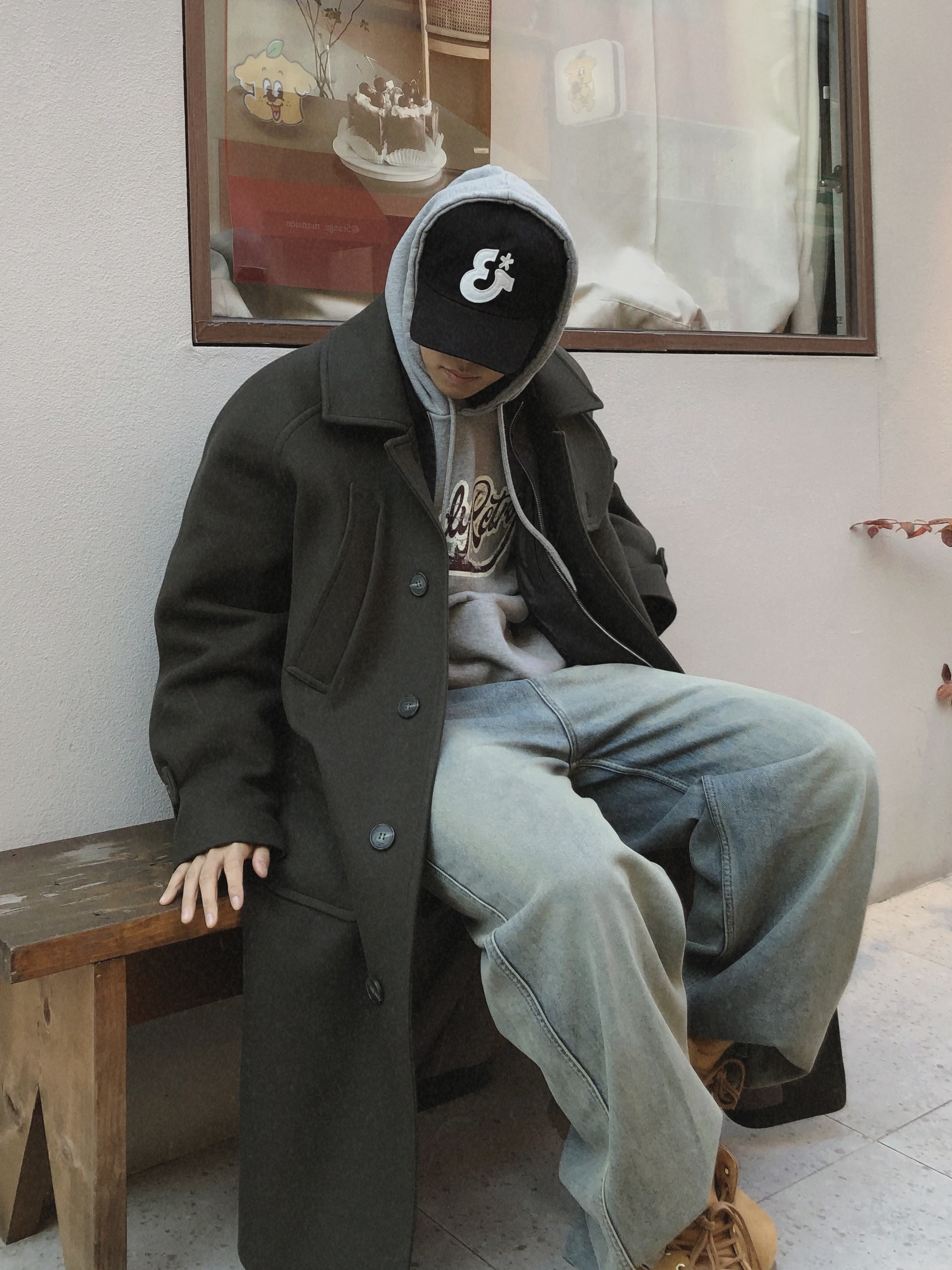 Undermycar Legion.02 Balmacaan Oversized Wool Coat Khaki, LOSTGARDEN Route Tan 착용 스타일 - 2